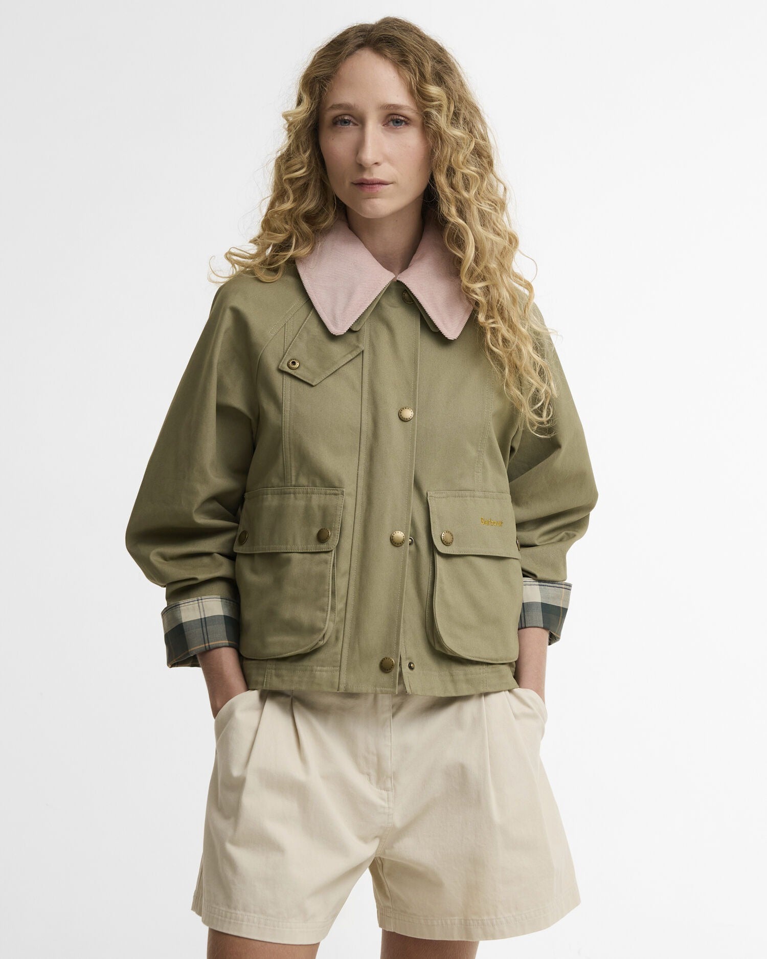 Cropped Beadnell Casual Jacket - Bleached Olive/Ancient/Gardenia