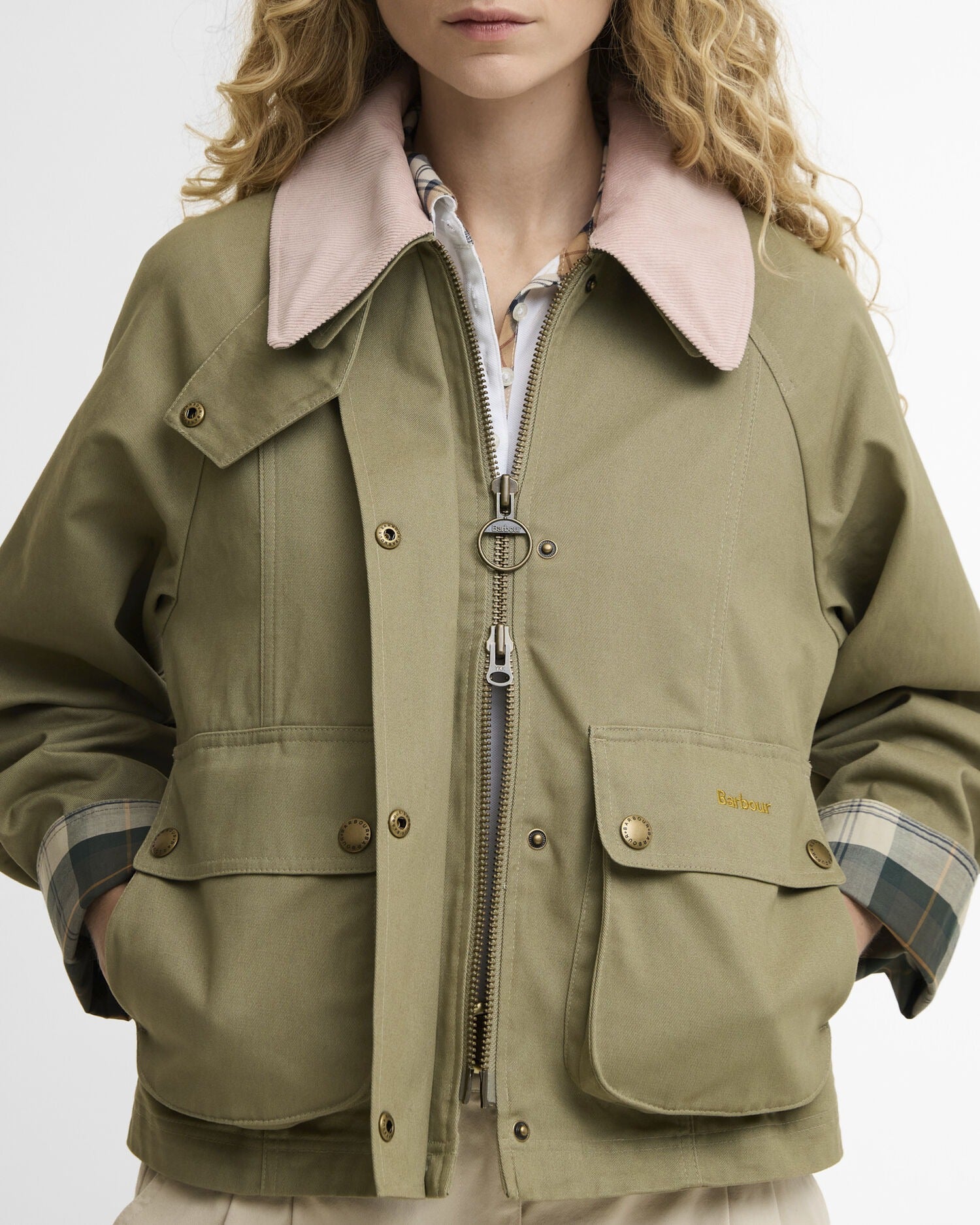 Cropped Beadnell Casual Jacket - Bleached Olive/Ancient/Gardenia