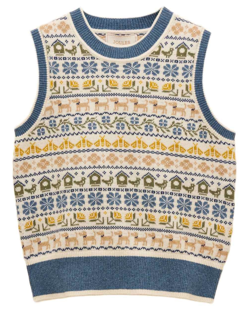 Knitted Cream Blue Birds Tank Top