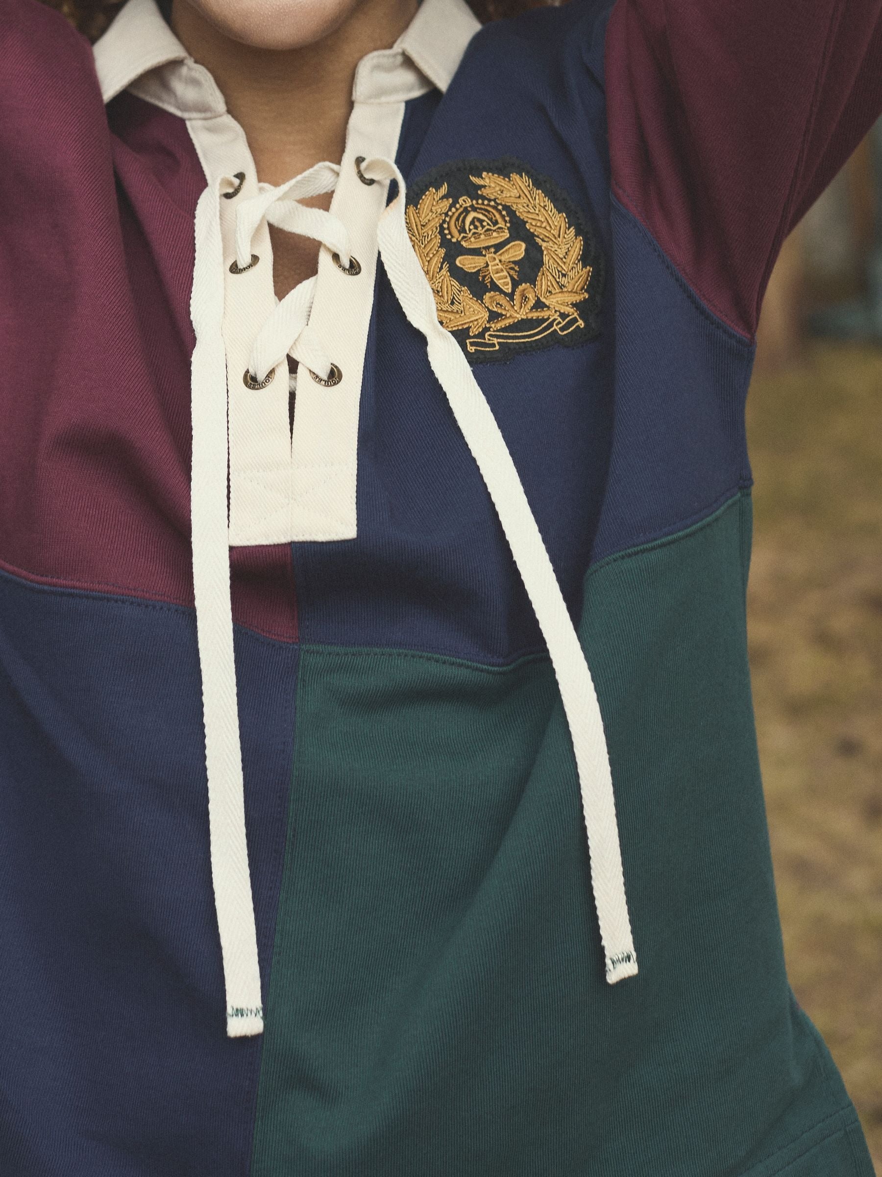 Claremont Multi 100% Cotton Harlequin Lace Up Rugby Shirt