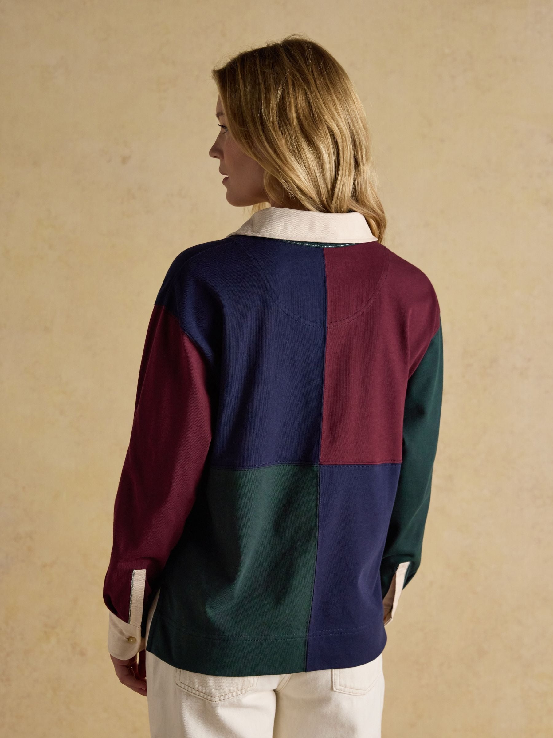 Claremont Multi 100% Cotton Harlequin Lace Up Rugby Shirt