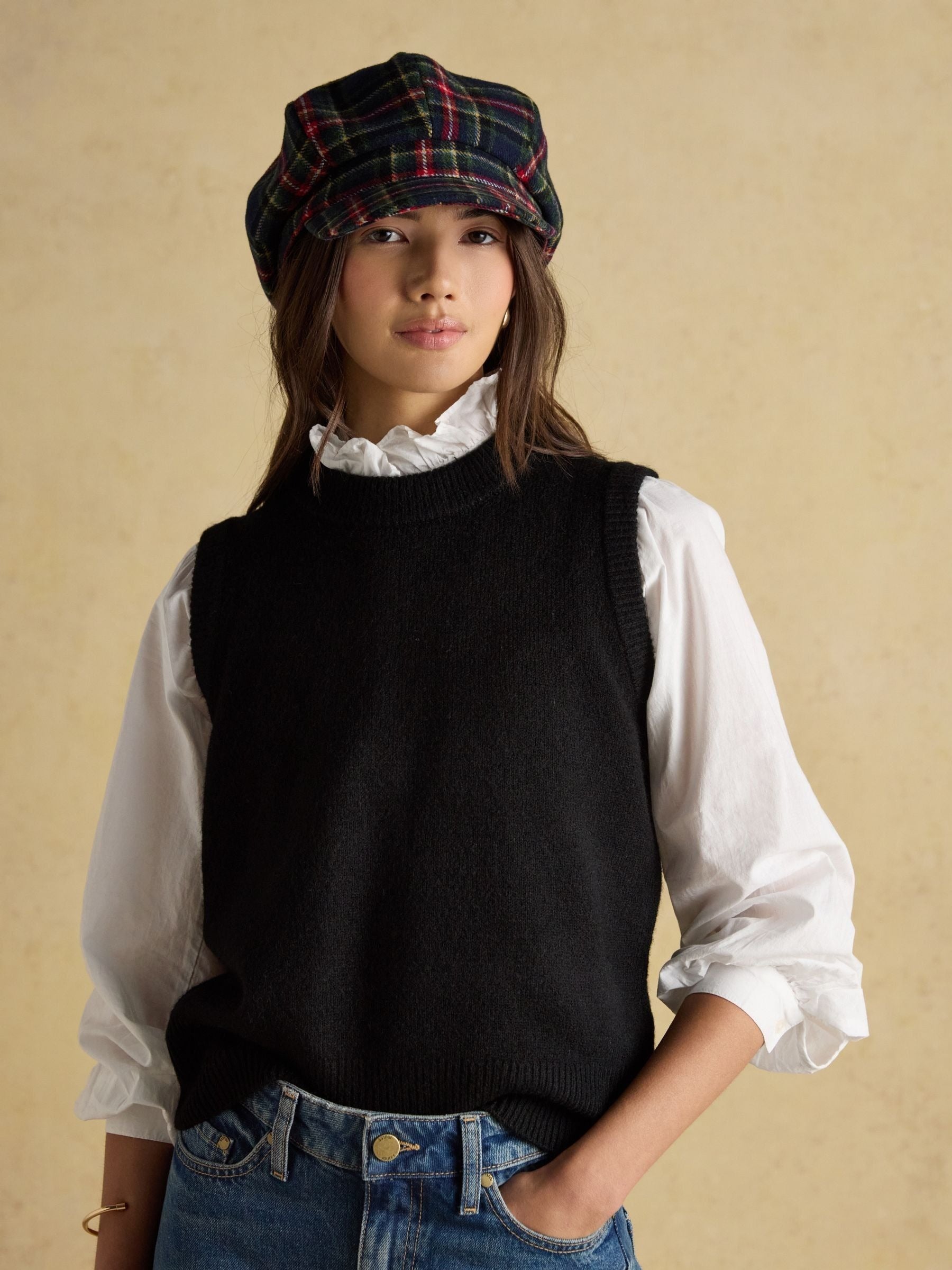 Elvaston Navy/Khaki Check Tweed Baker Boy Hat