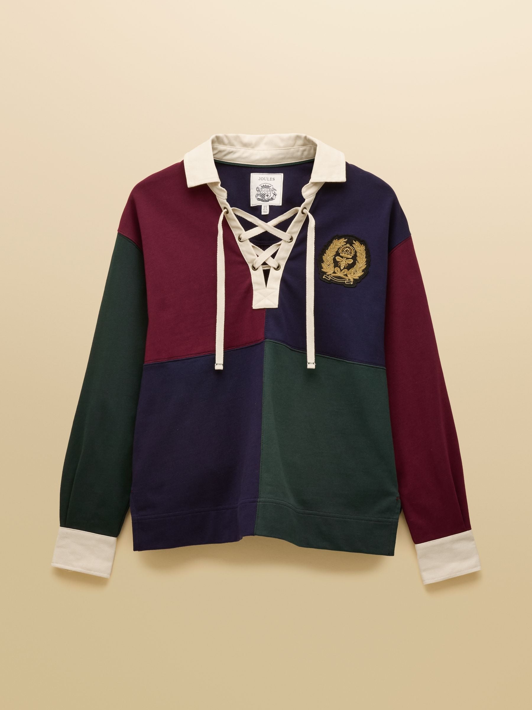 Claremont Multi 100% Cotton Harlequin Lace Up Rugby Shirt
