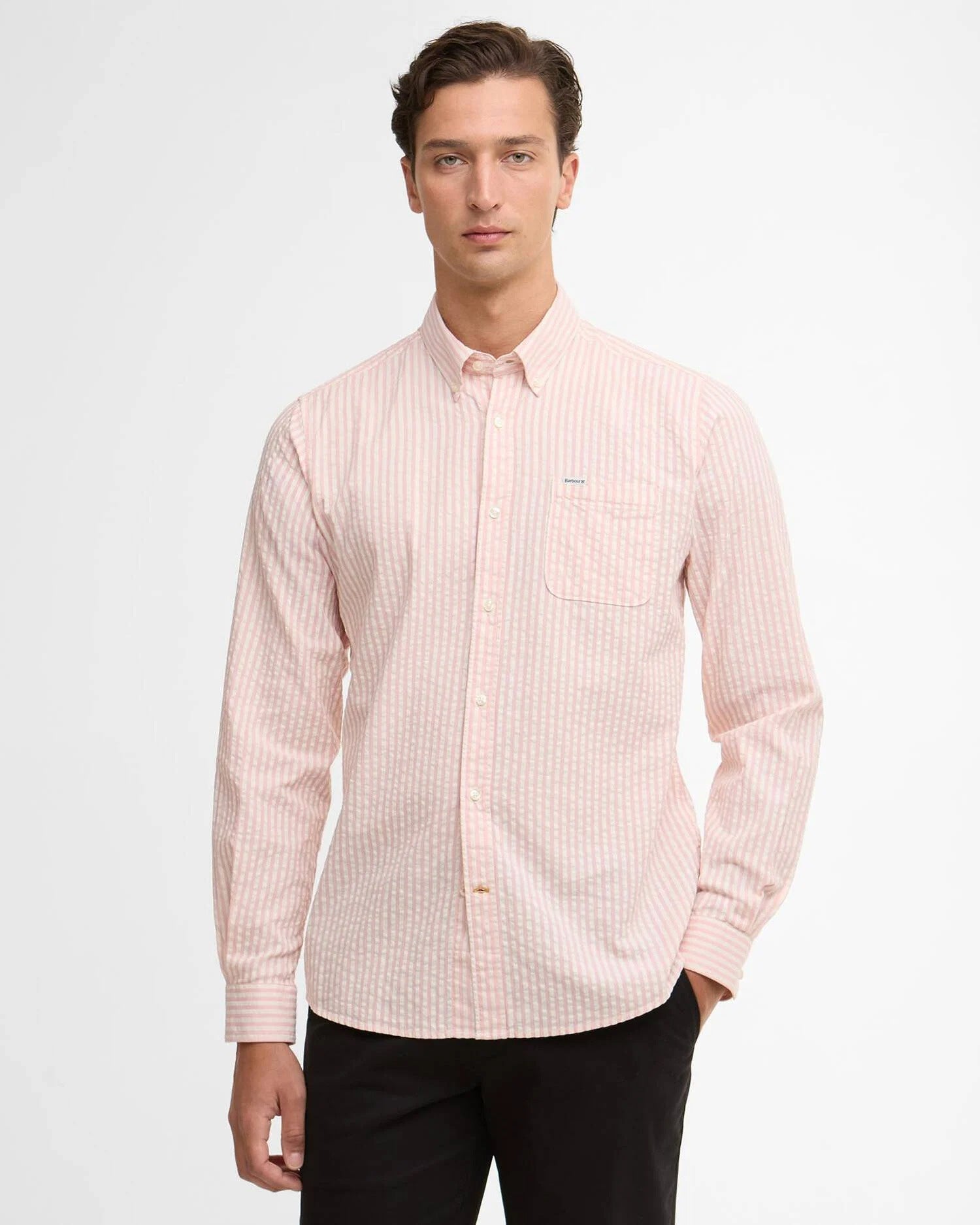 Cresswell Seersucker Tailored Long-Sleeved Shirt - Mineral Pink
