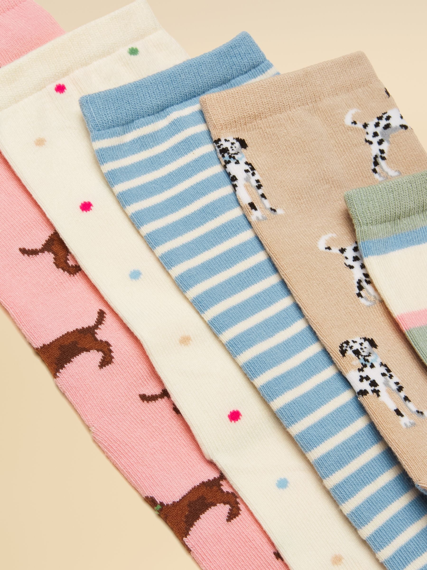 Women's Everyday Multi Ecru Dog Ankle Socks 5 Pack (Size 4-8)