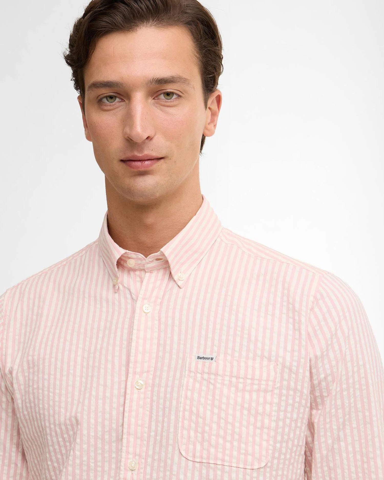Cresswell Seersucker Tailored Long-Sleeved Shirt - Mineral Pink