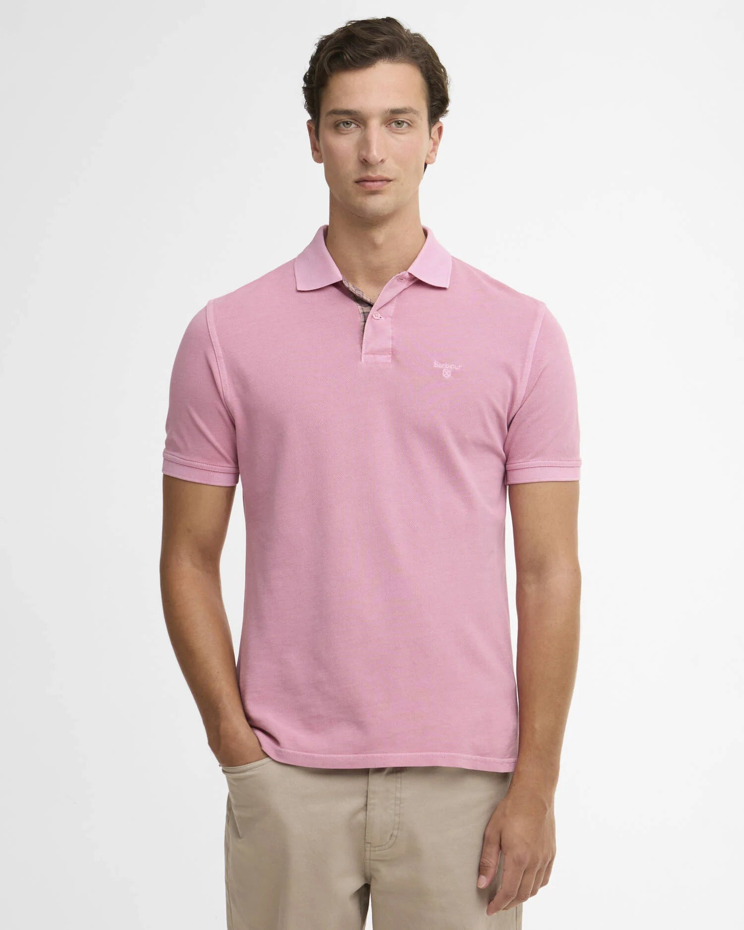 Washed Tartan Tailored Pique Polo - Washed Pink