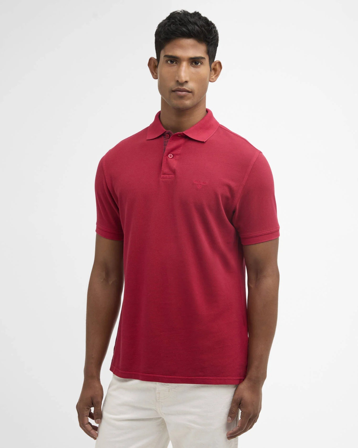 Washed Tartan Tailored Pique Polo - Washed Red