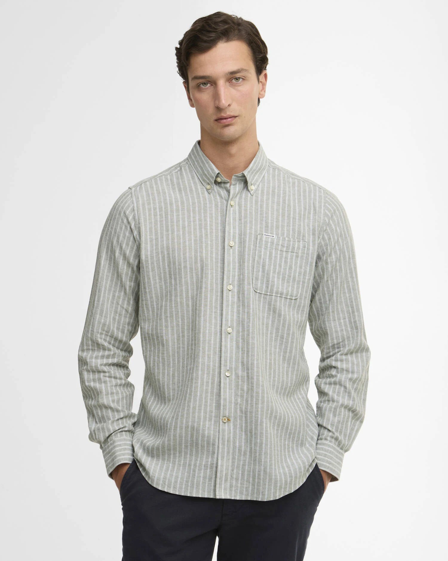 Nelson Striped Long-Sleeved Tailored Shirt - Bleached Olive