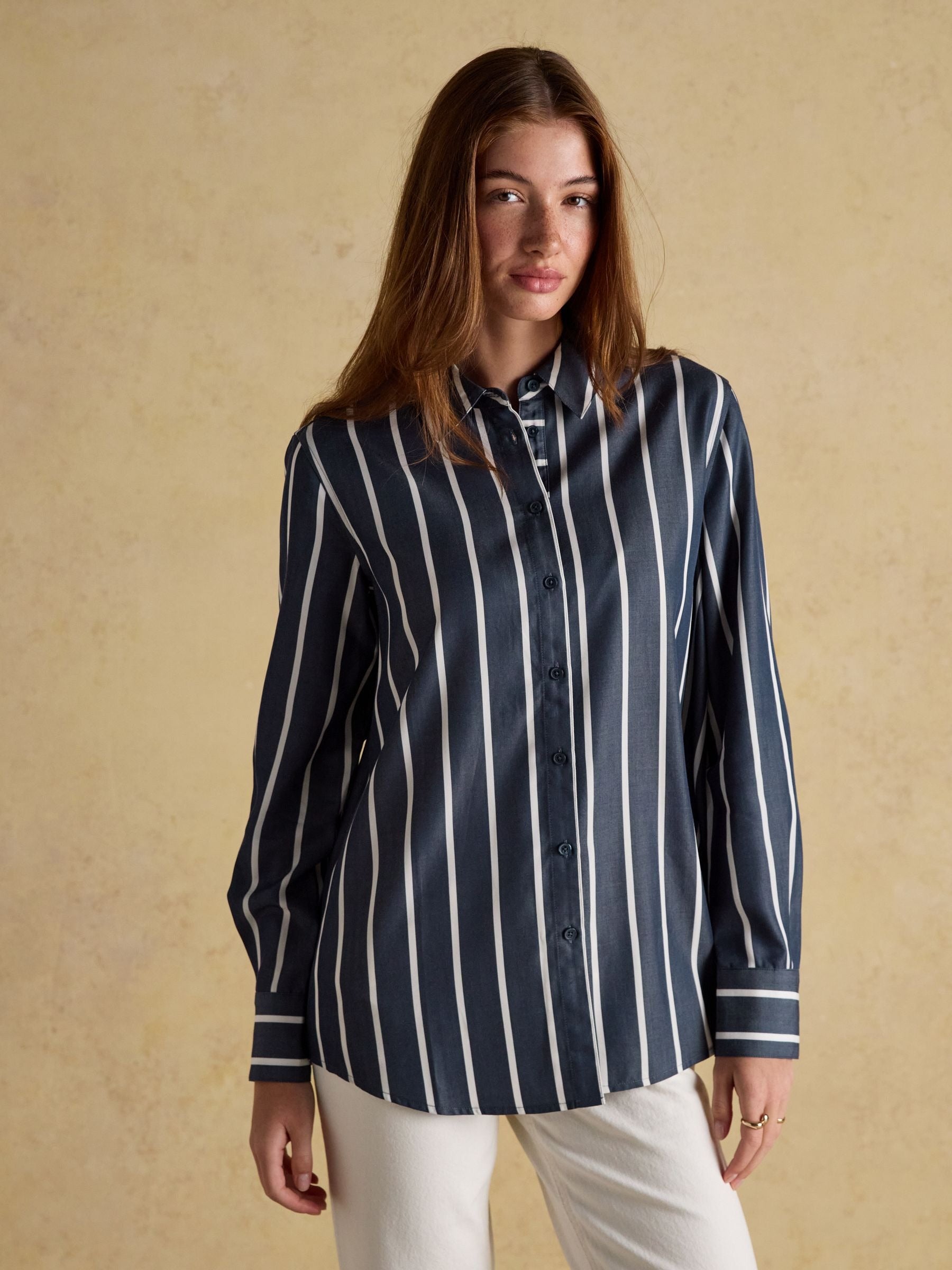 Claudia Navy Cream Stripe Boyfriend Shirt