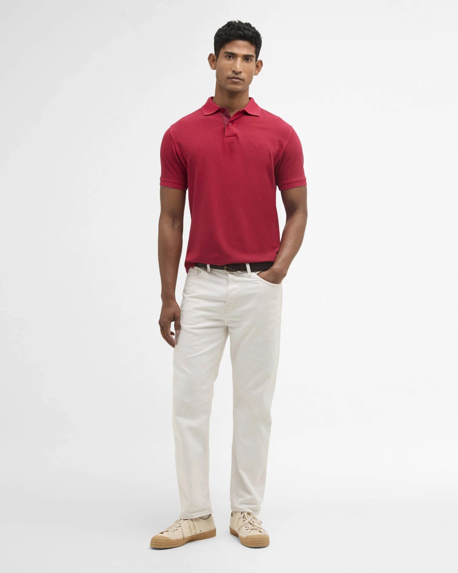 Washed Tartan Tailored Pique Polo - Washed Red