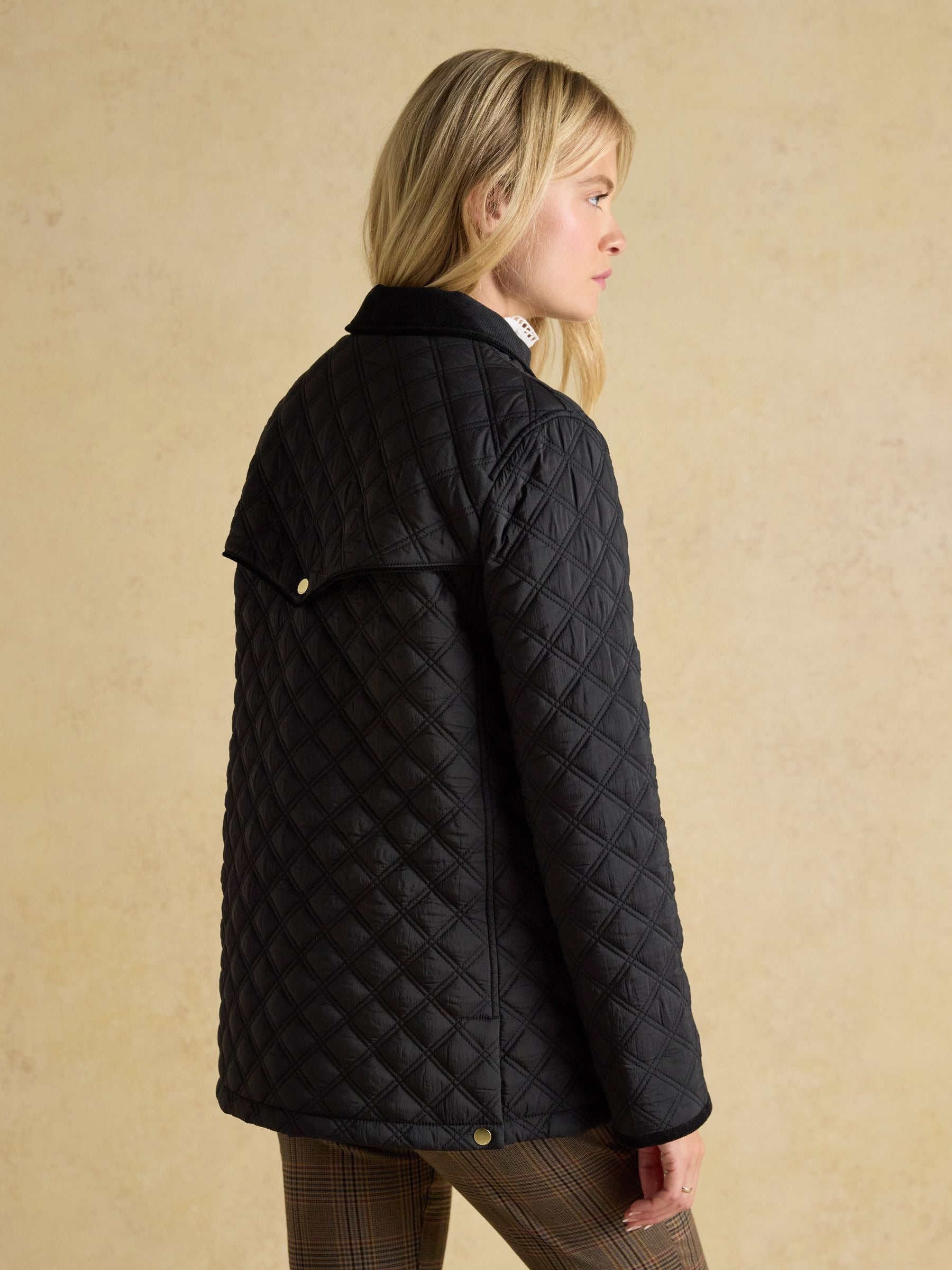 Beatrix Black Showerproof Diamond Quilted Coat