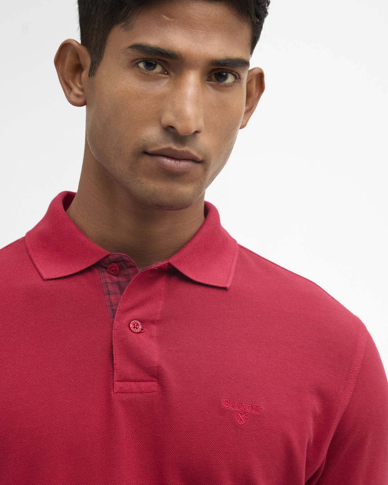 Washed Tartan Tailored Pique Polo - Washed Red