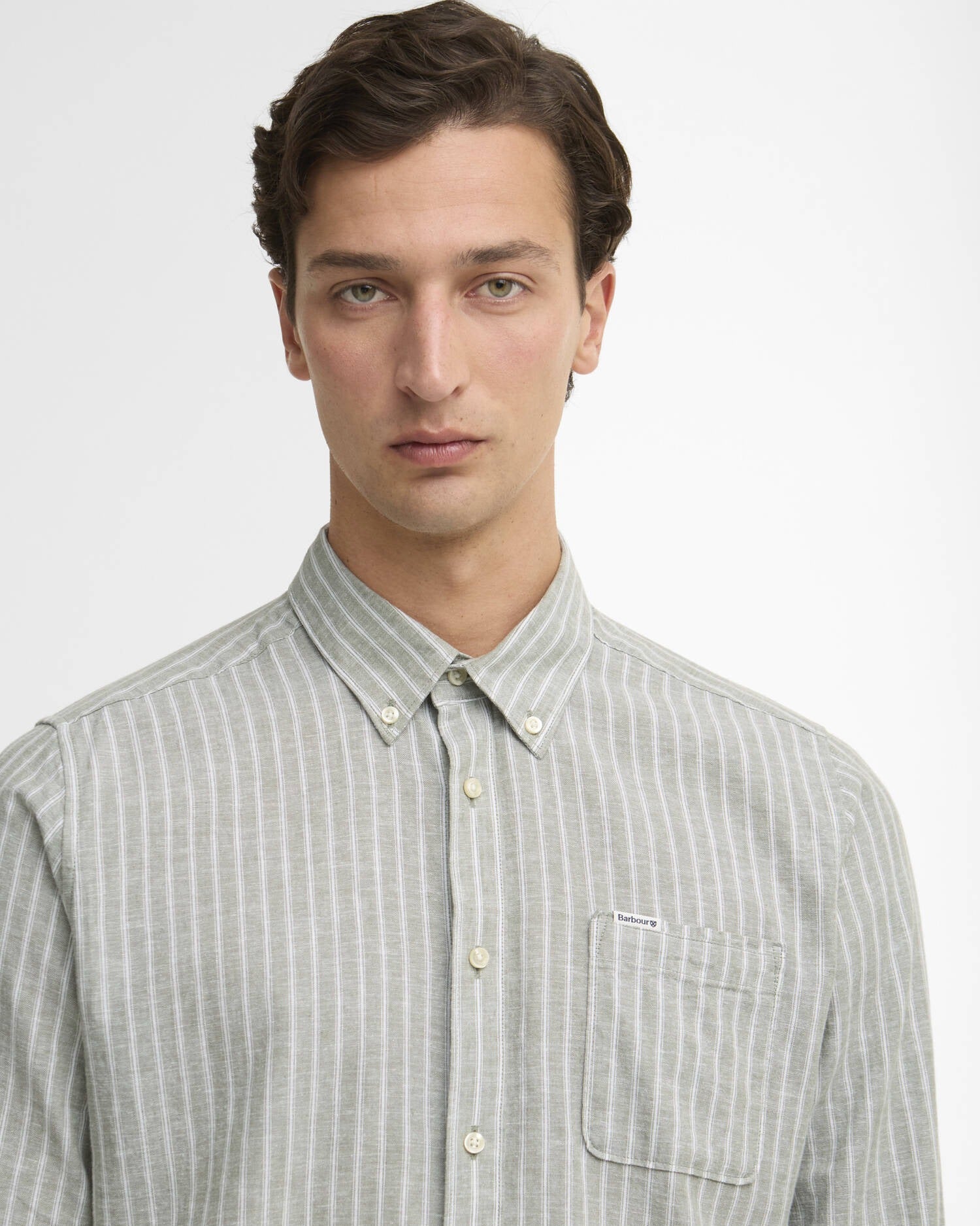 Nelson Striped Long-Sleeved Tailored Shirt - Bleached Olive