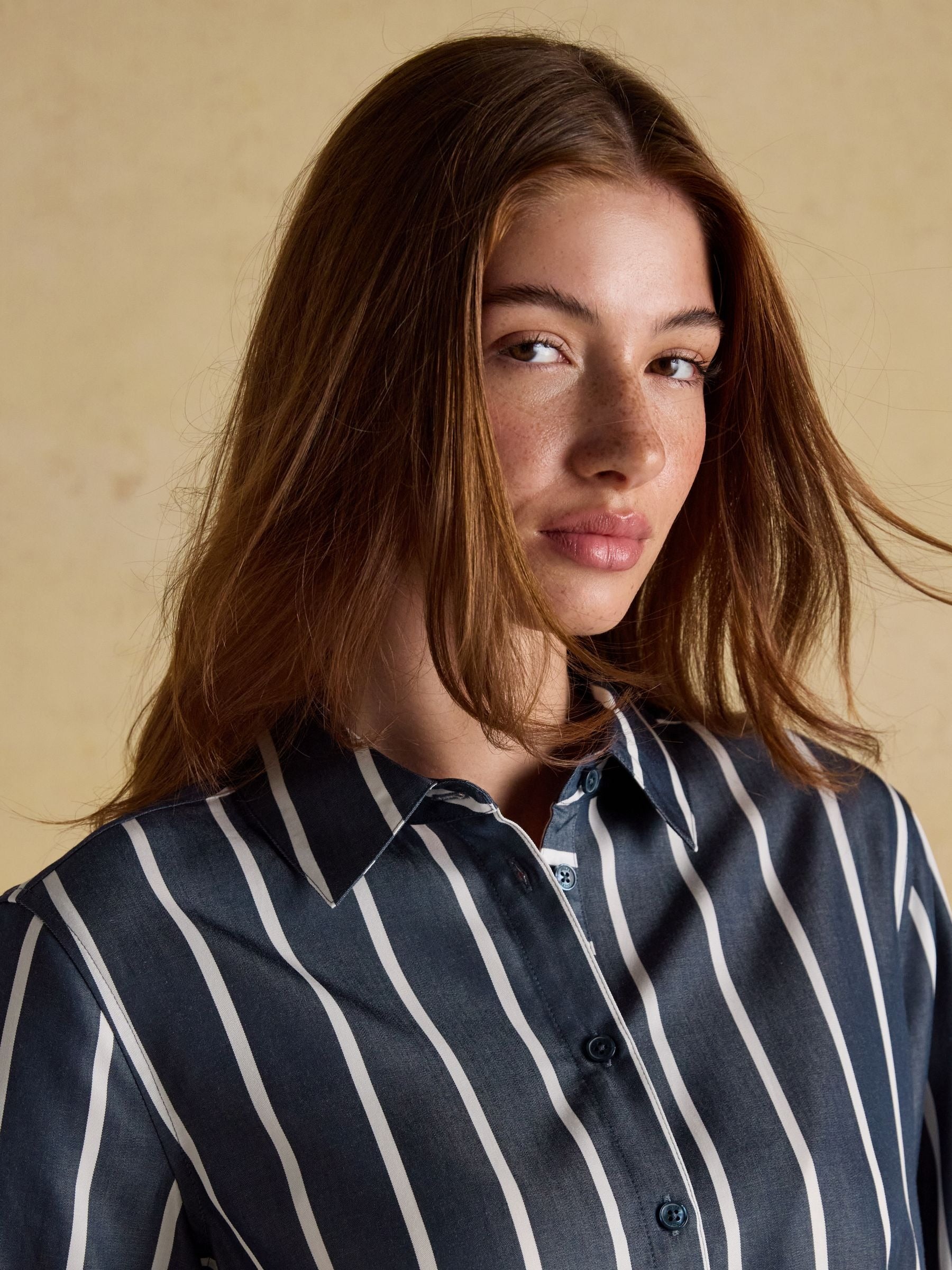 Claudia Navy Cream Stripe Boyfriend Shirt