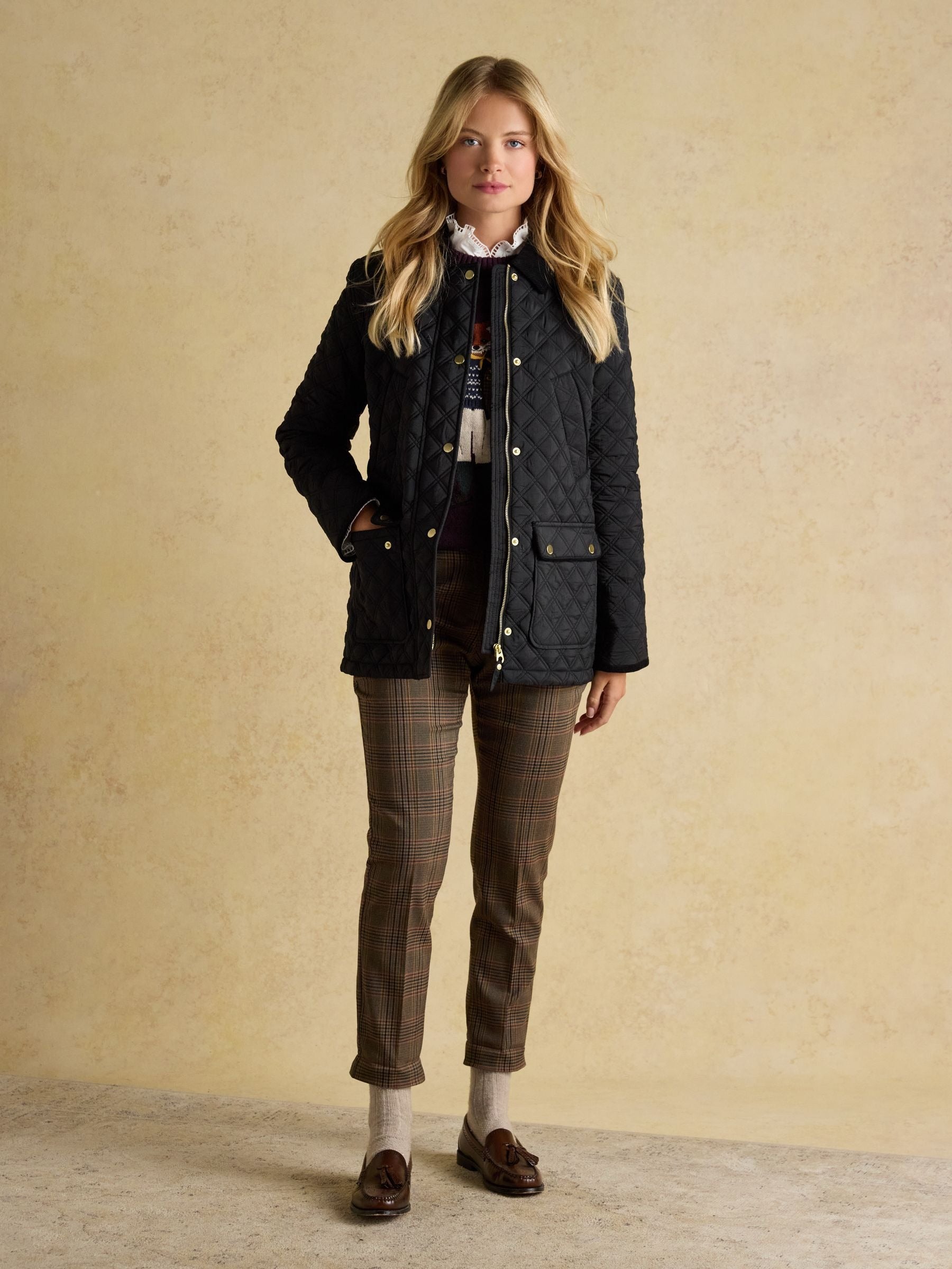 Beatrix Black Showerproof Diamond Quilted Coat