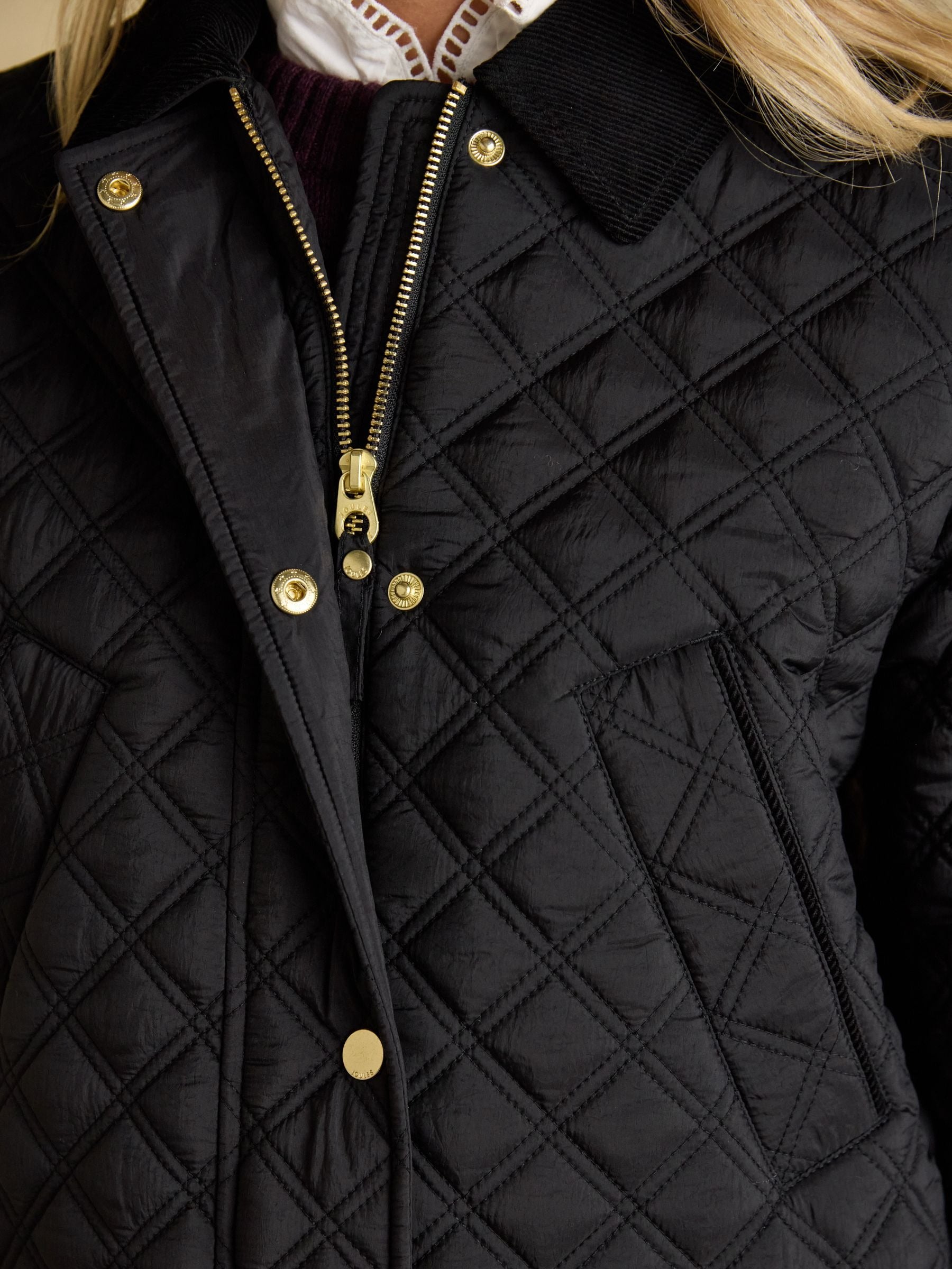 Beatrix Black Showerproof Diamond Quilted Coat
