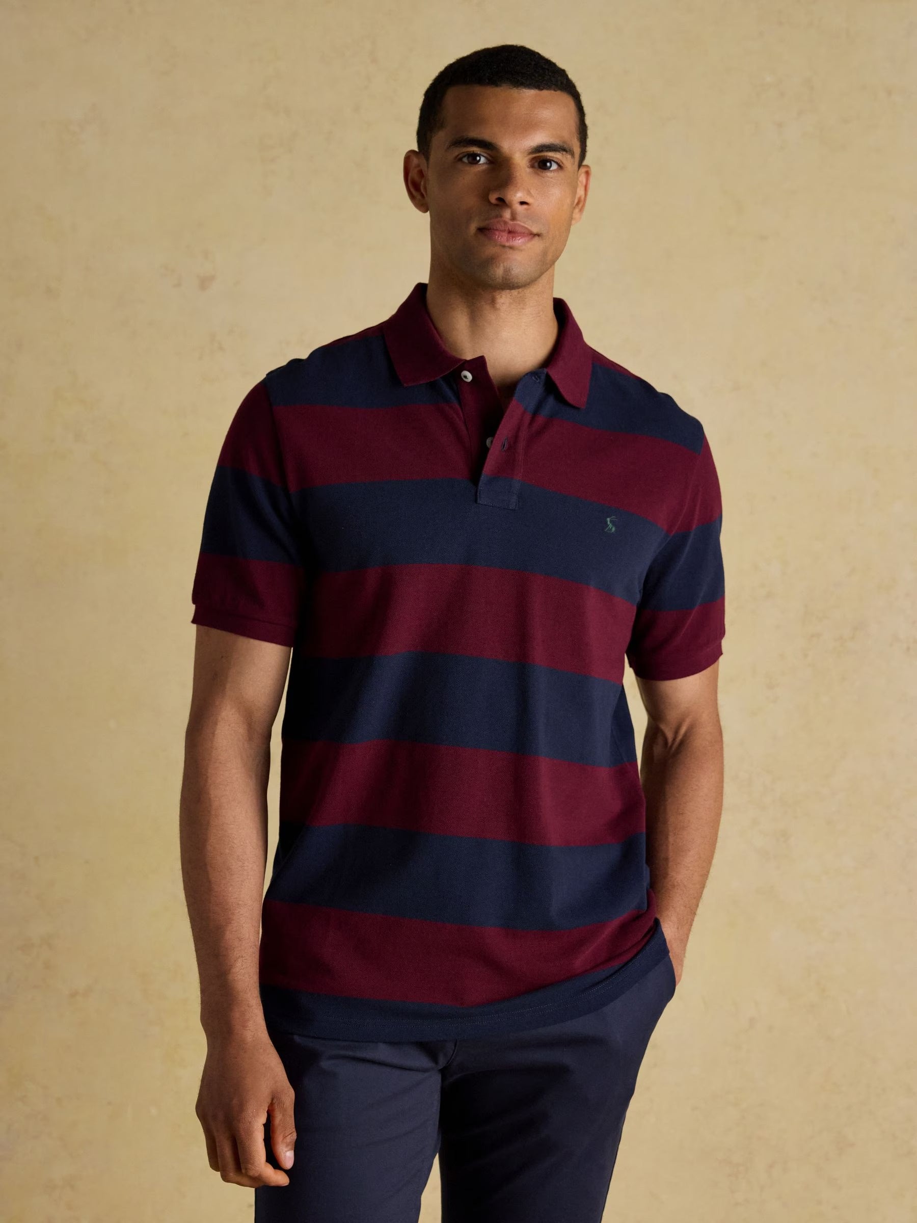 Woody Navy & Burgundy Cotton Pique Polo Shirt