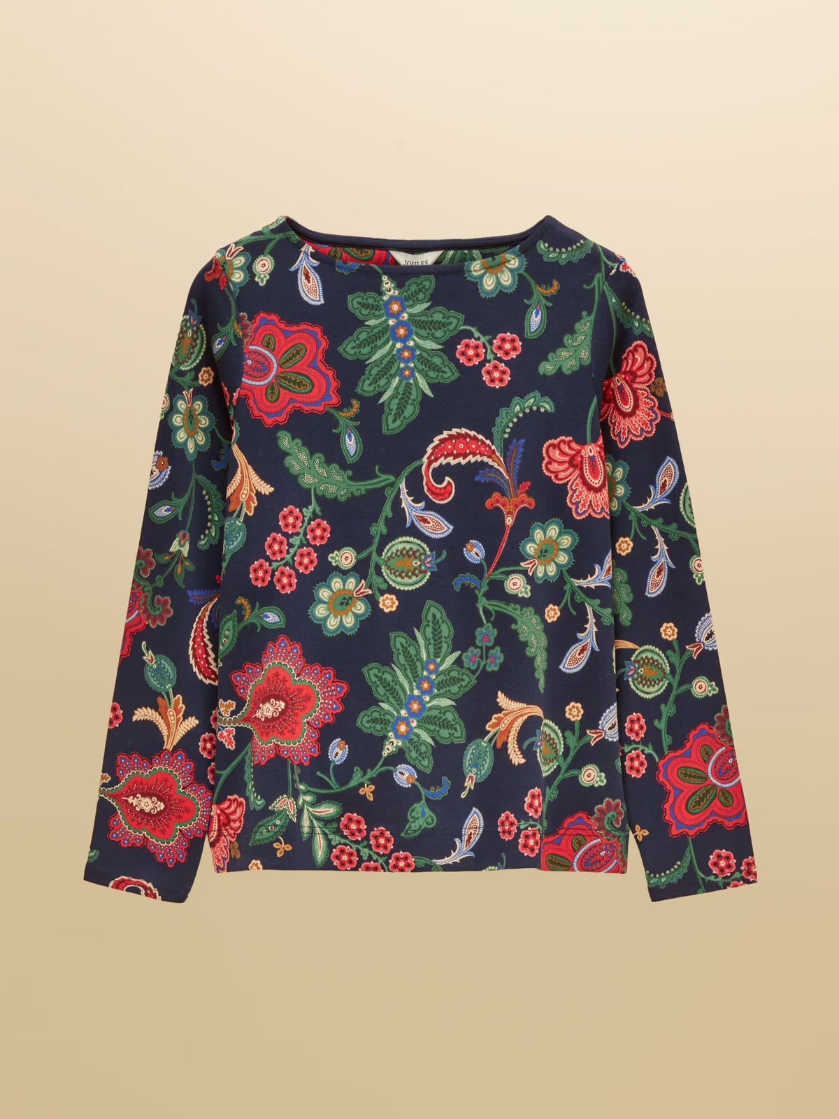 Harbour Navy Floral Printed Boat Neck 100% Cotton Jersey Top
