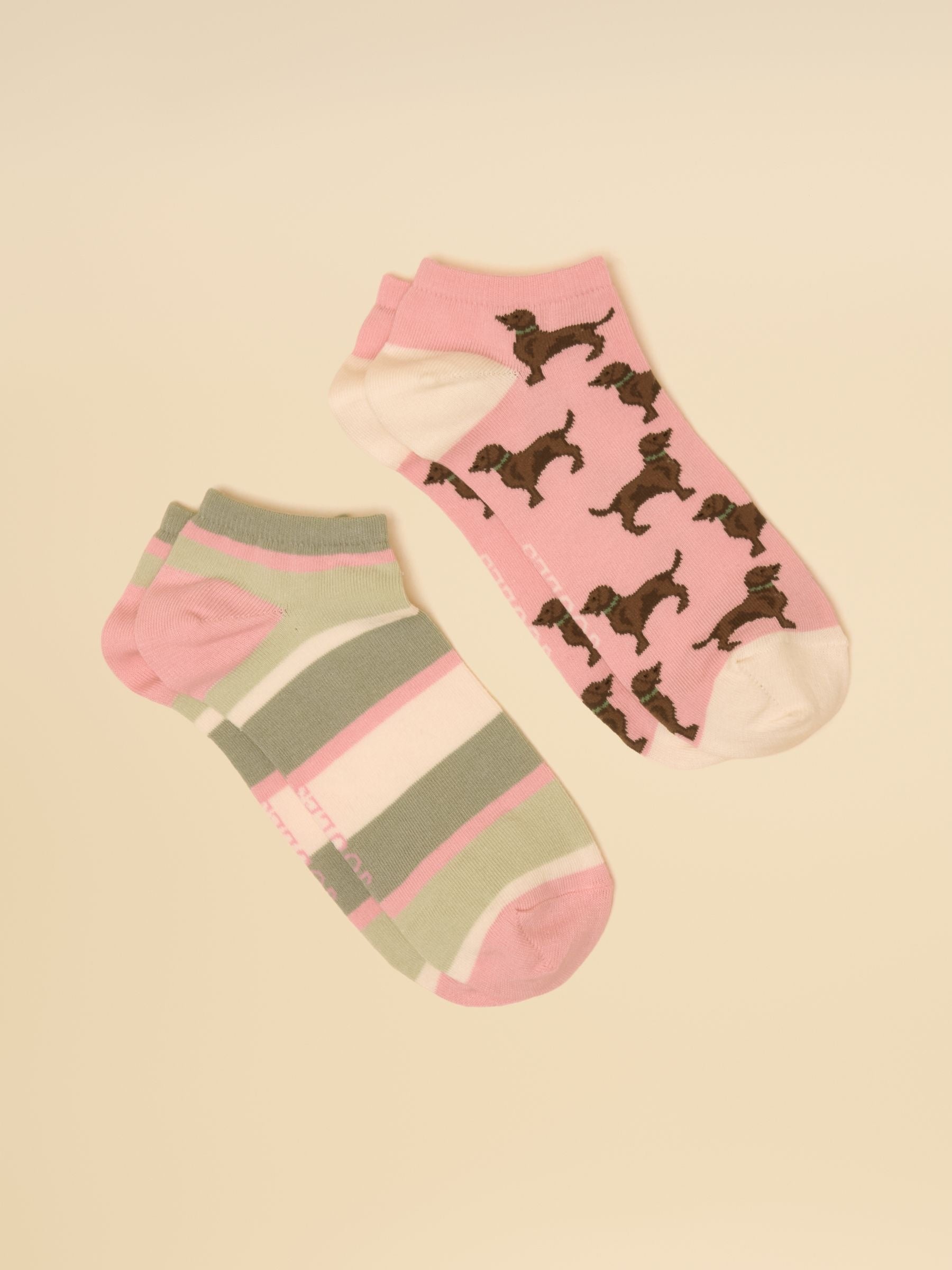Women's Rilla Pink Green Trainer Socks 2 Pack (size 4-8)