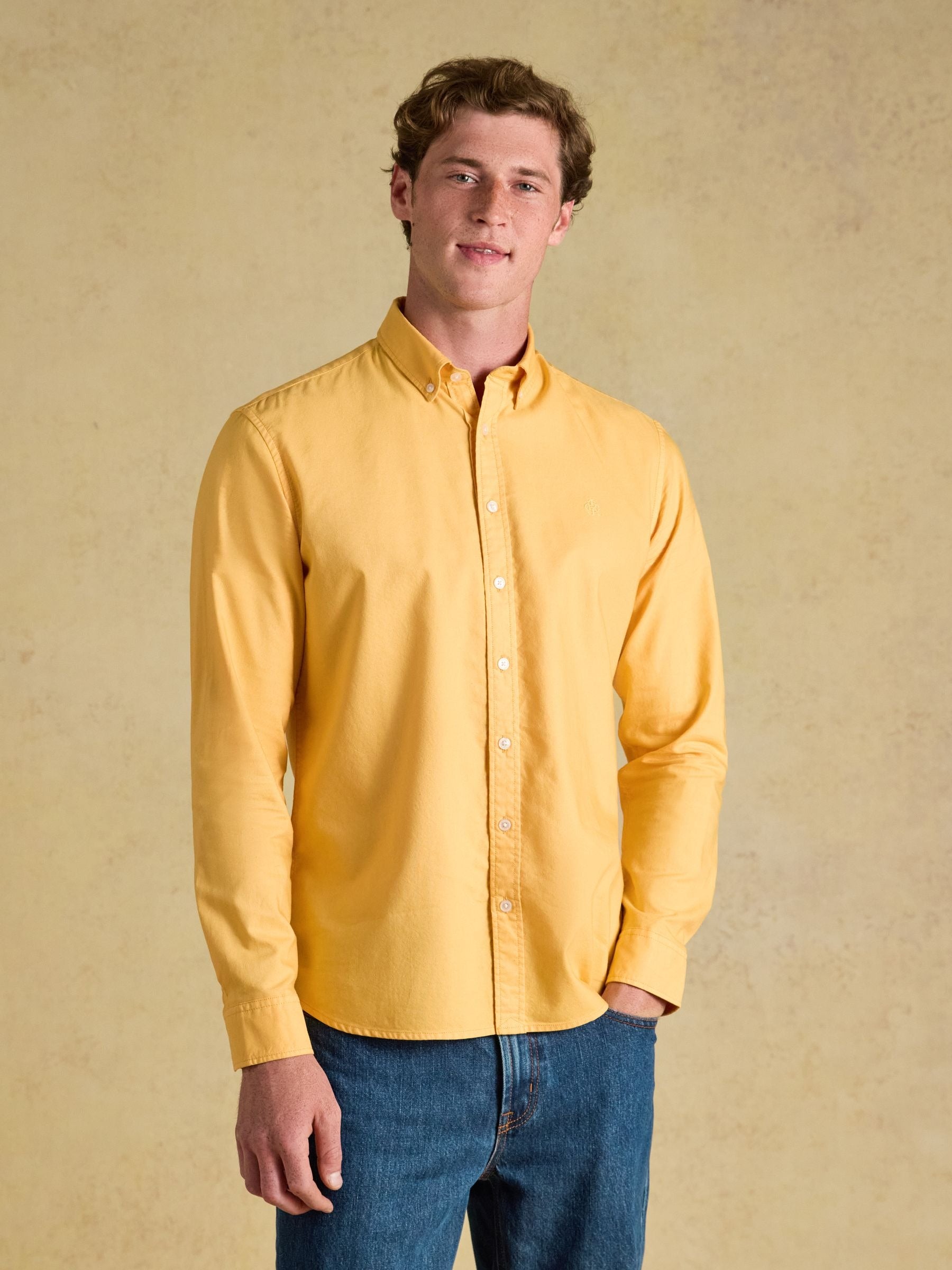 Yellow Garment Dyed Long Sleeve Cotton Shirt