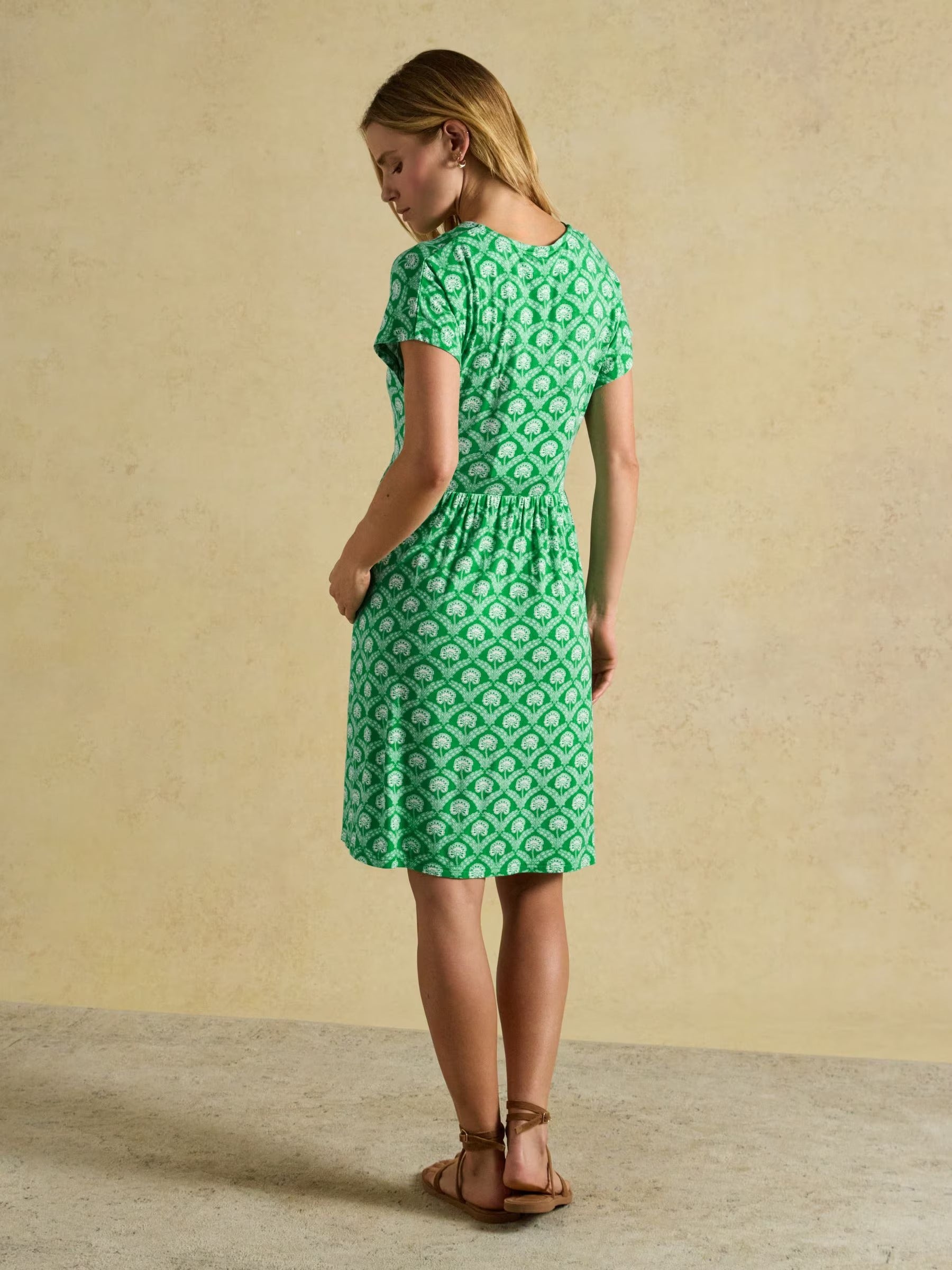 Nia Green & White Foulard Jersey Knee Length Dress