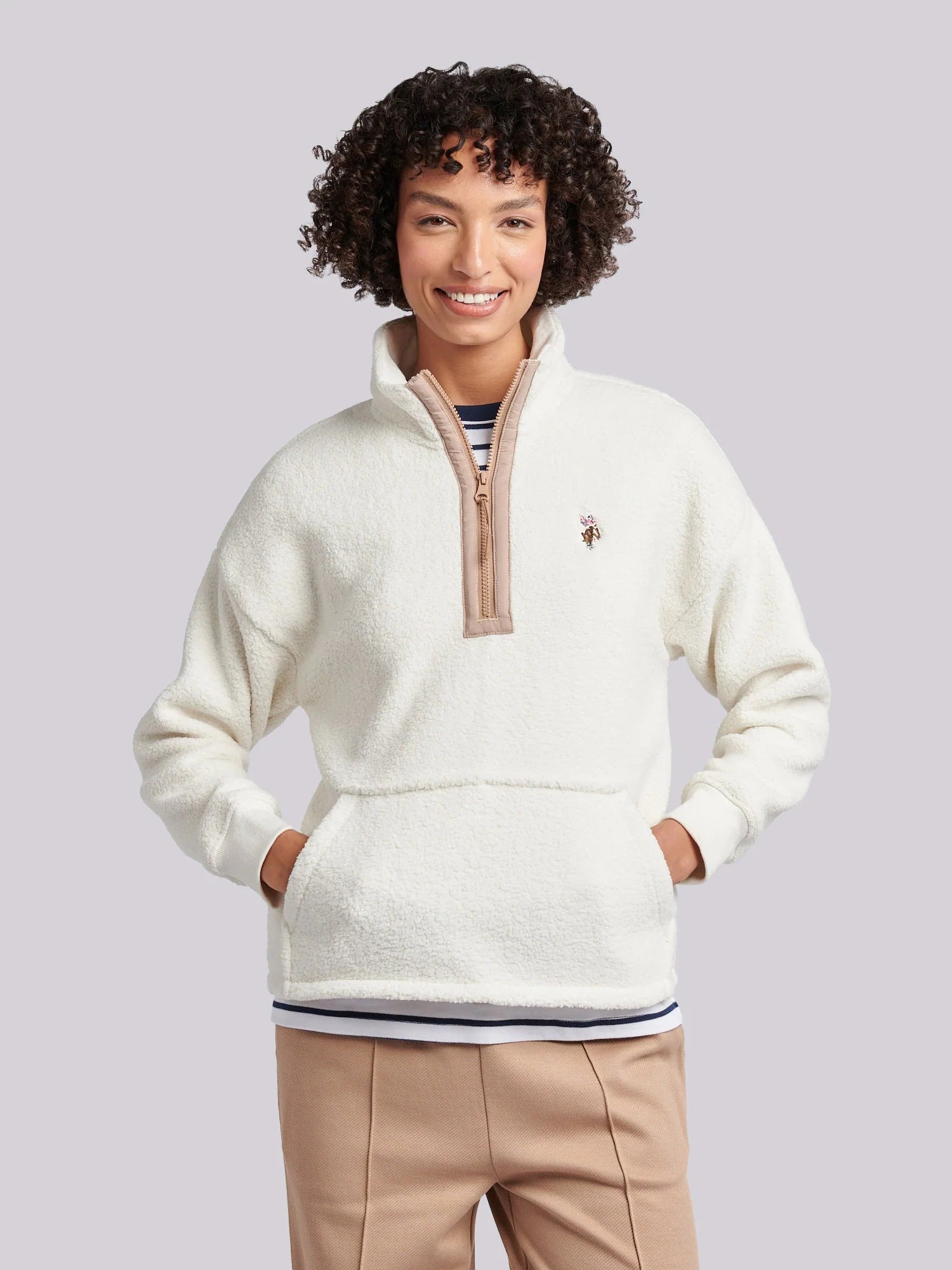 Womens Double Horsemen Borg 1/4 Zip in Marshmallow