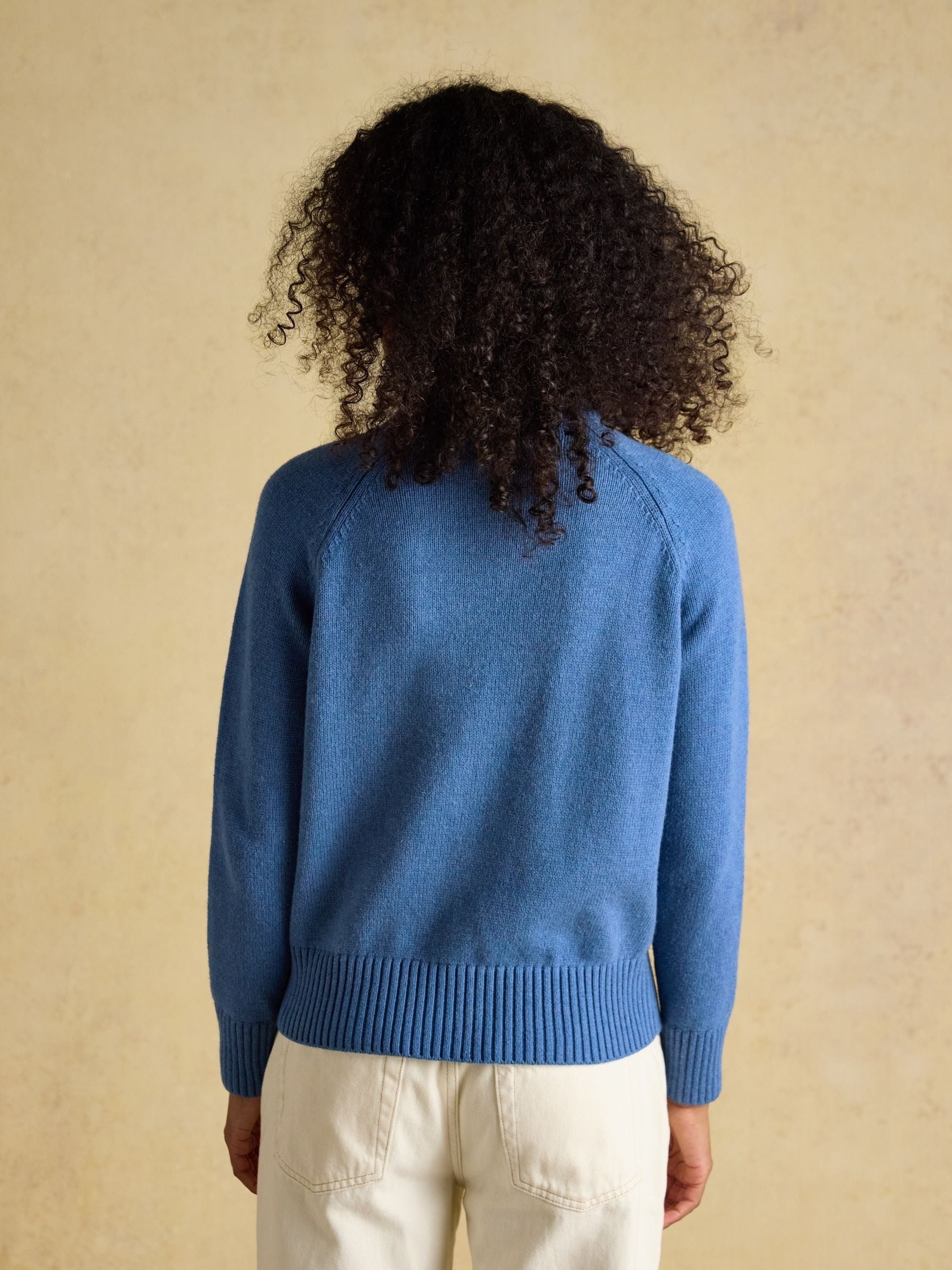 Blue Jonty Fox Embroidered Cotton-Rich Crew Neck Jumper