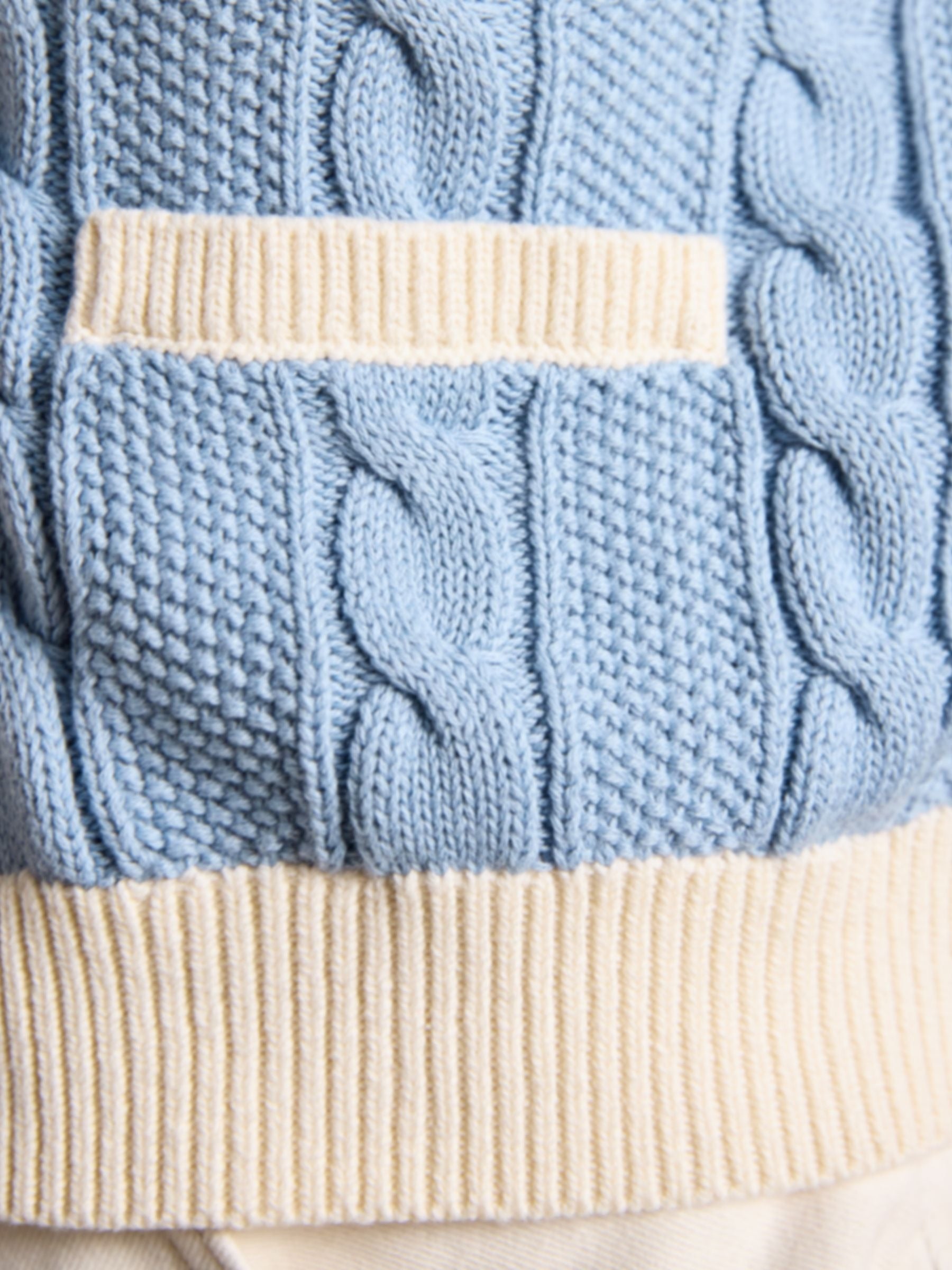 Blue V-Neck Cotton Cable Knitted Cardigan