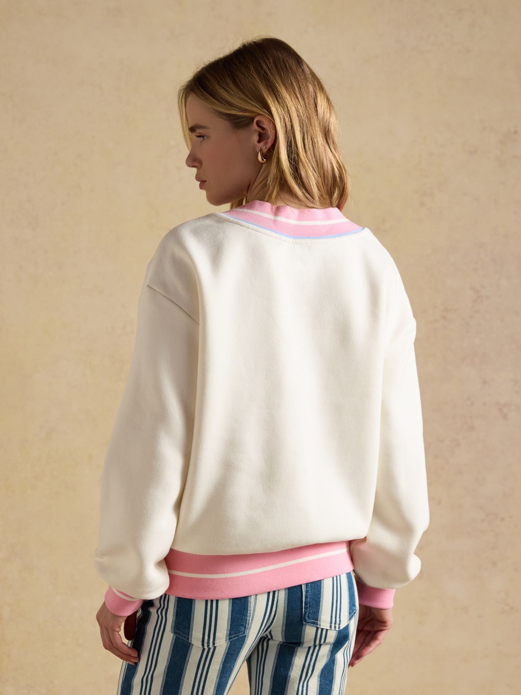 Cream Cotton Rich Embroidered Varsity Sweatshirt