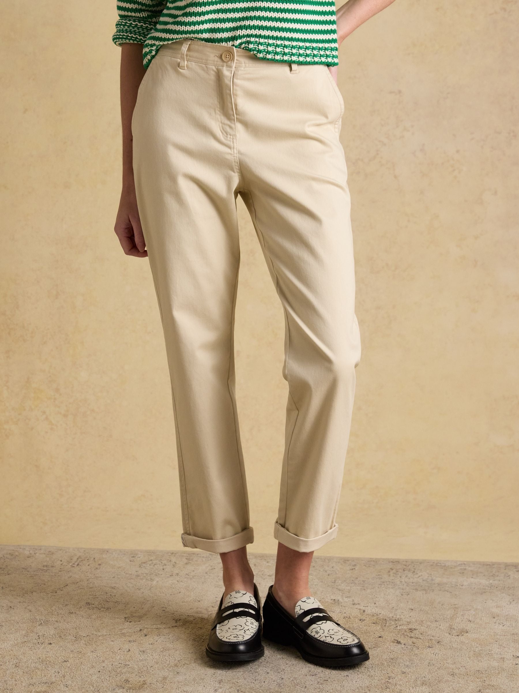 Sand Slim Fit Chino Trousers with Elasticated Waist