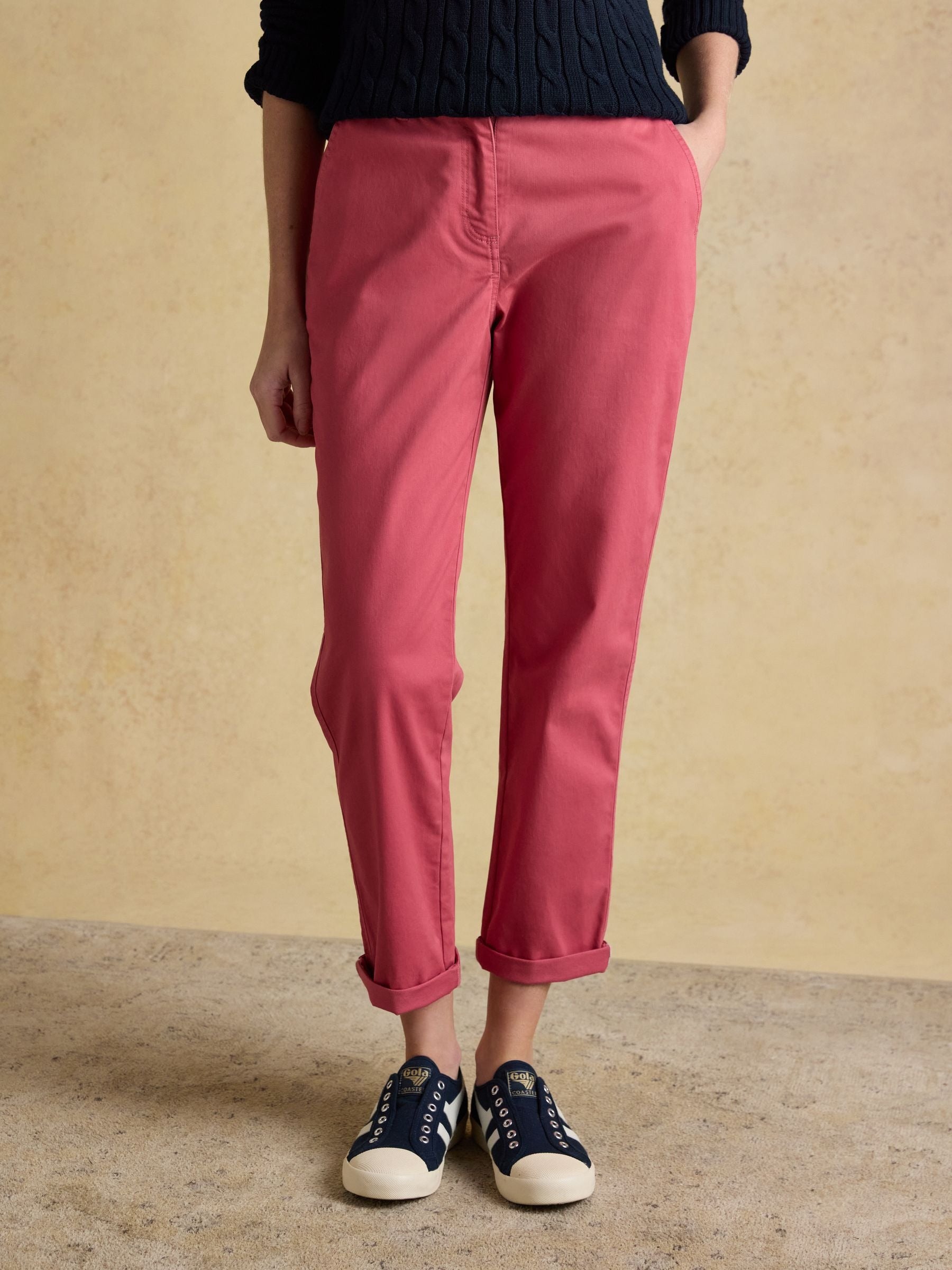 Red Slim Fit Chino Trousers with Elasticated Waist