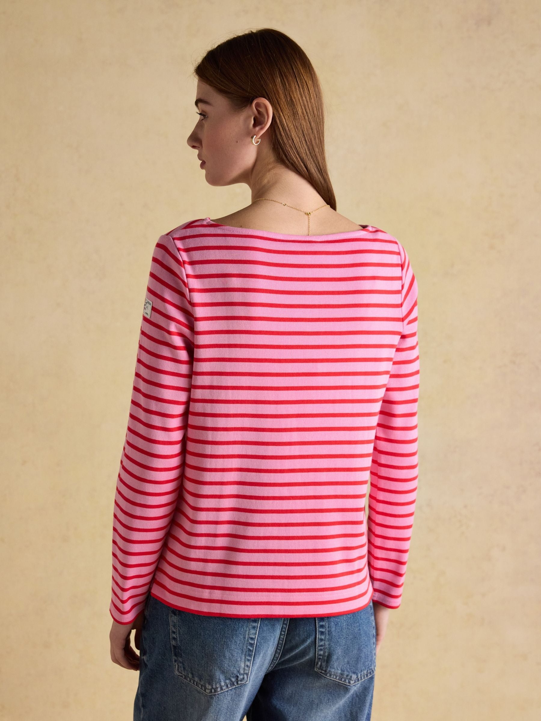 Harbour Pink & Red Long Sleeve Striped Boat Neck Long Sleeve Breton Top