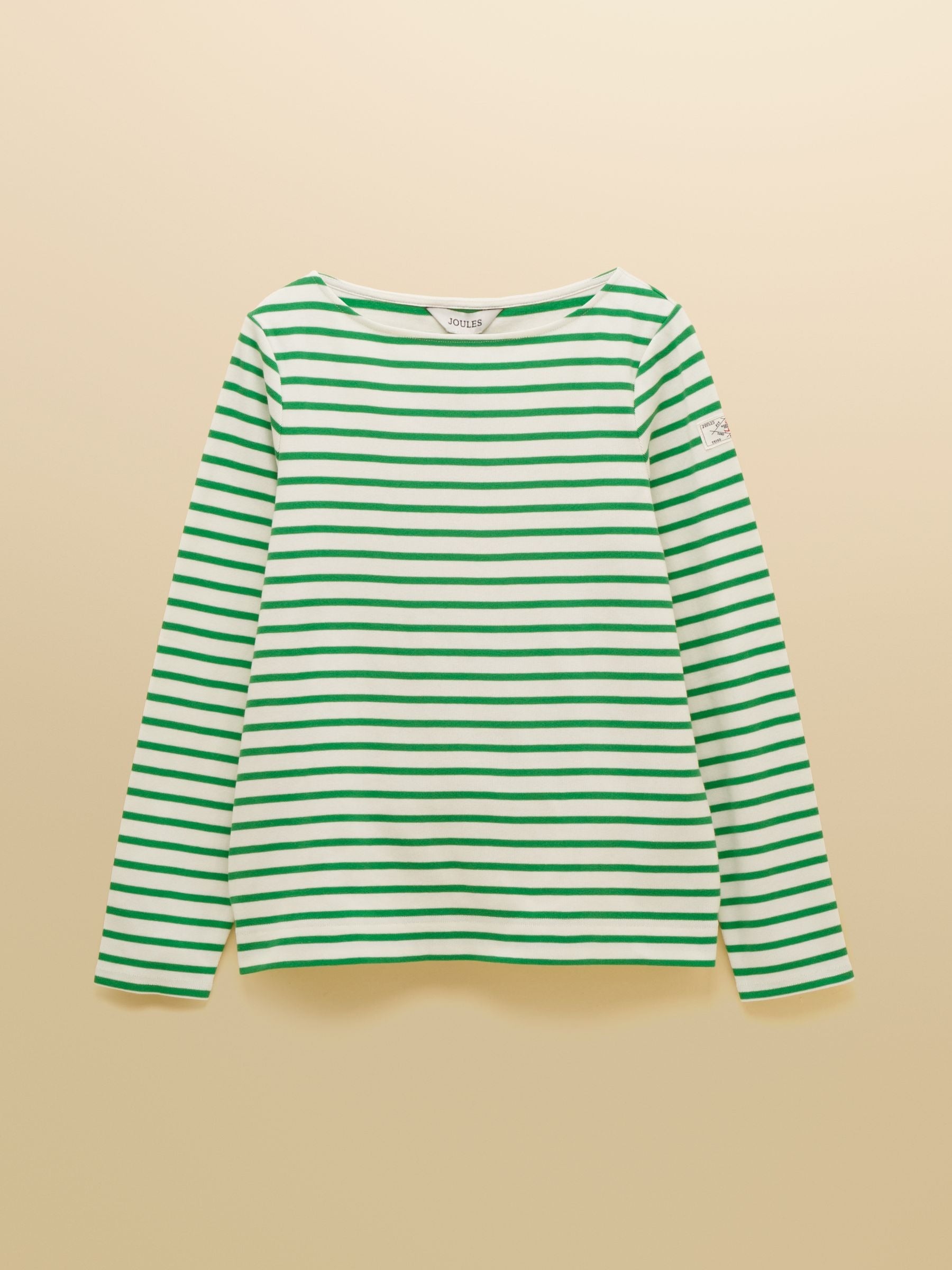 Harbour Cream & Green Long Sleeve Striped Boat Neck Long Sleeve Breton Top