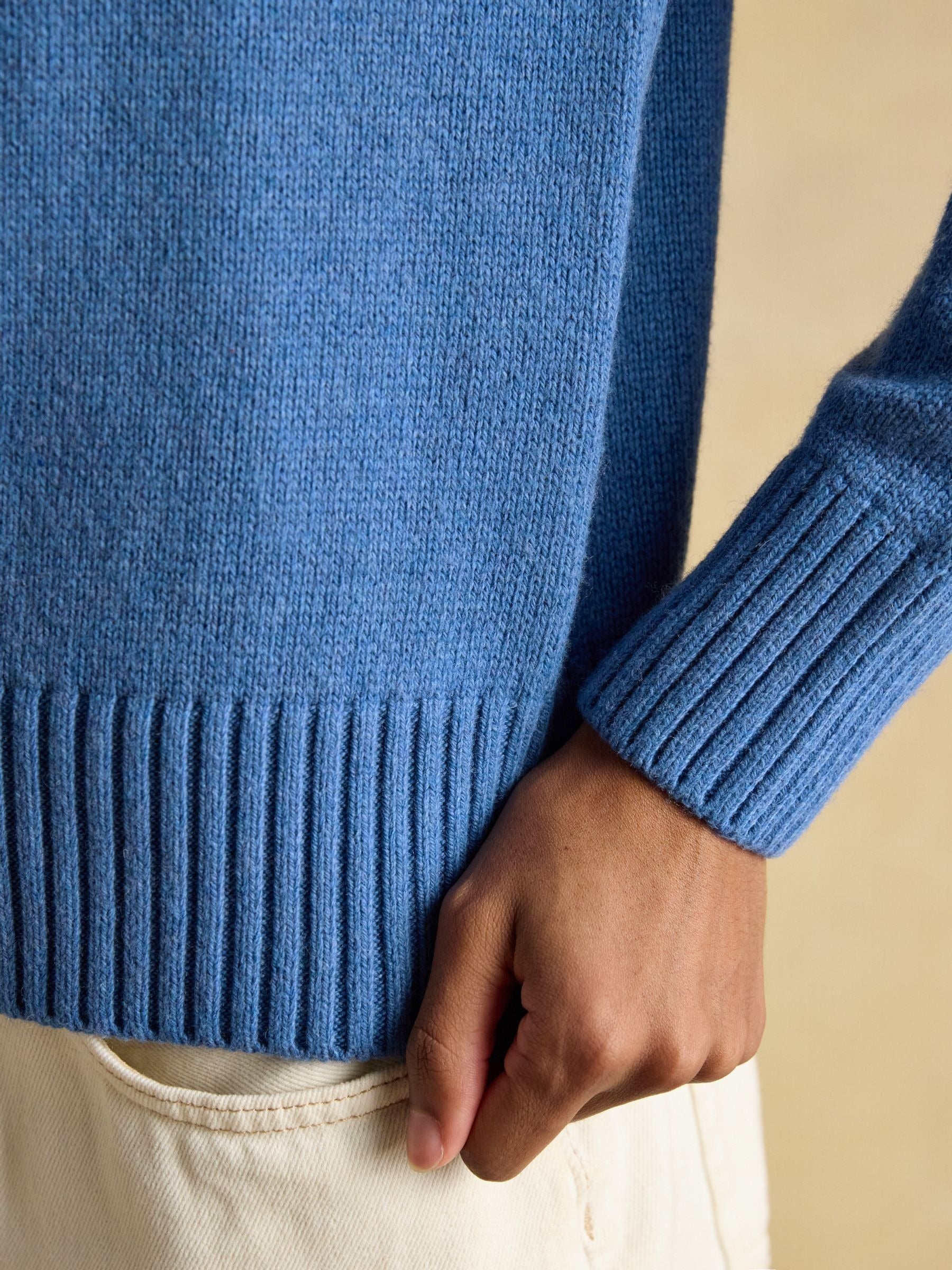 Blue Jonty Fox Embroidered Cotton-Rich Crew Neck Jumper