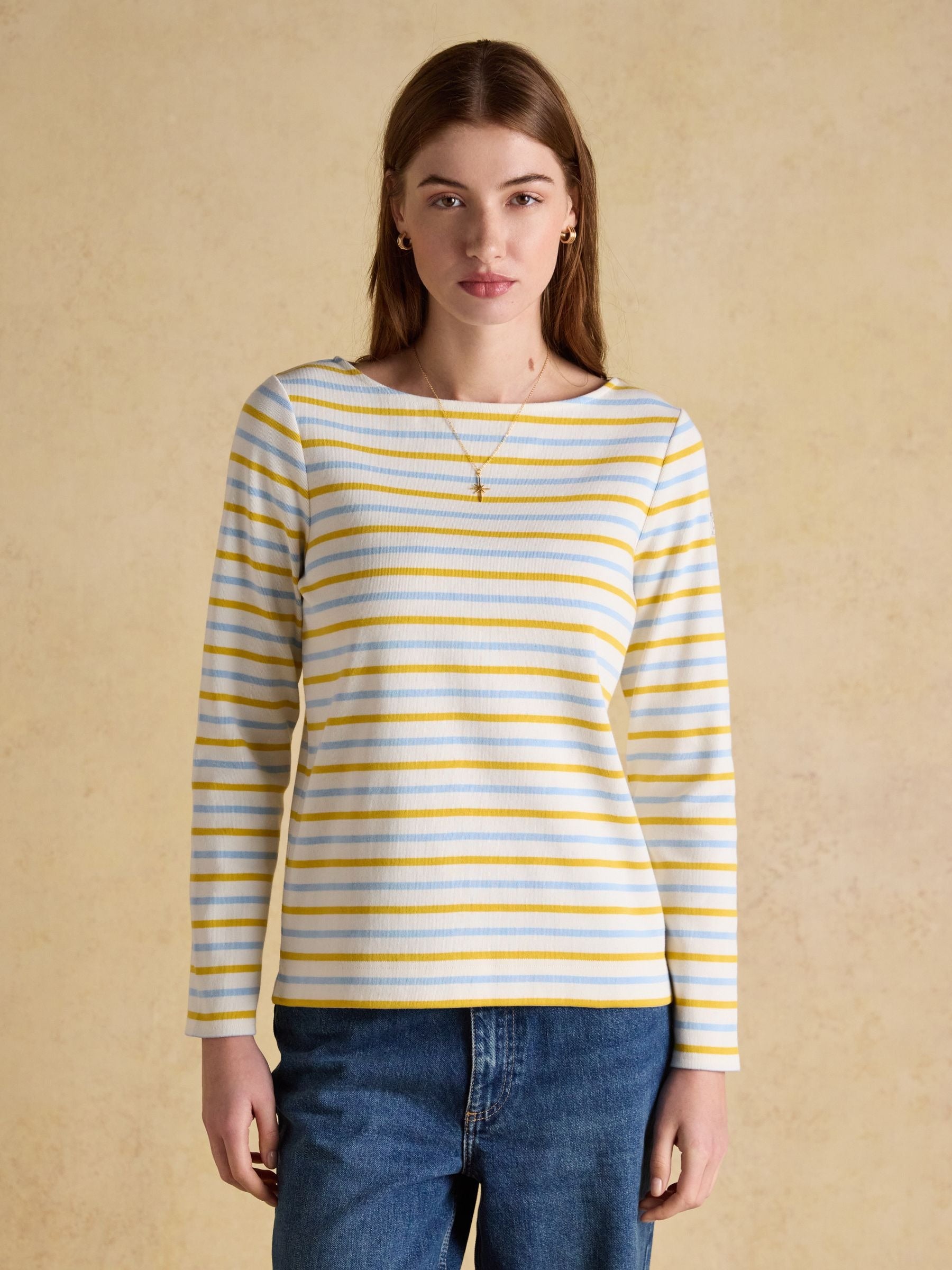Harbour Blue & Yellow Long Sleeve Striped Boat Neck Long Sleeve Breton Top