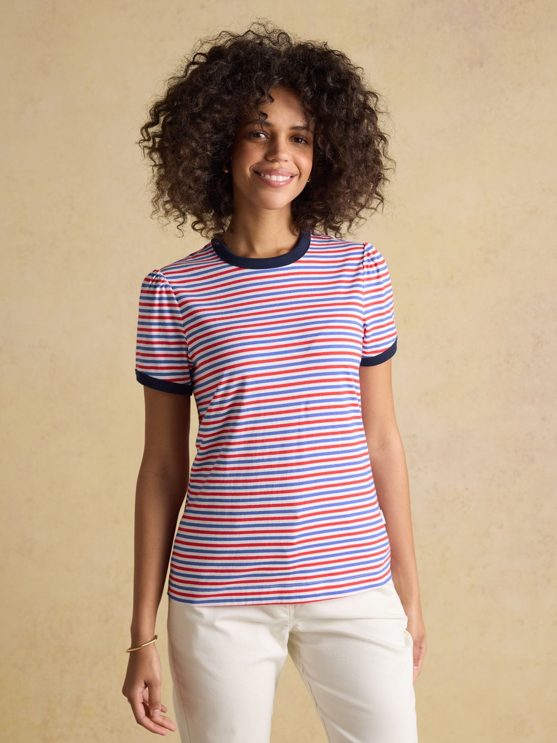 Erin Blue Red Stripe Short Sleeve Jersey T-Shirt