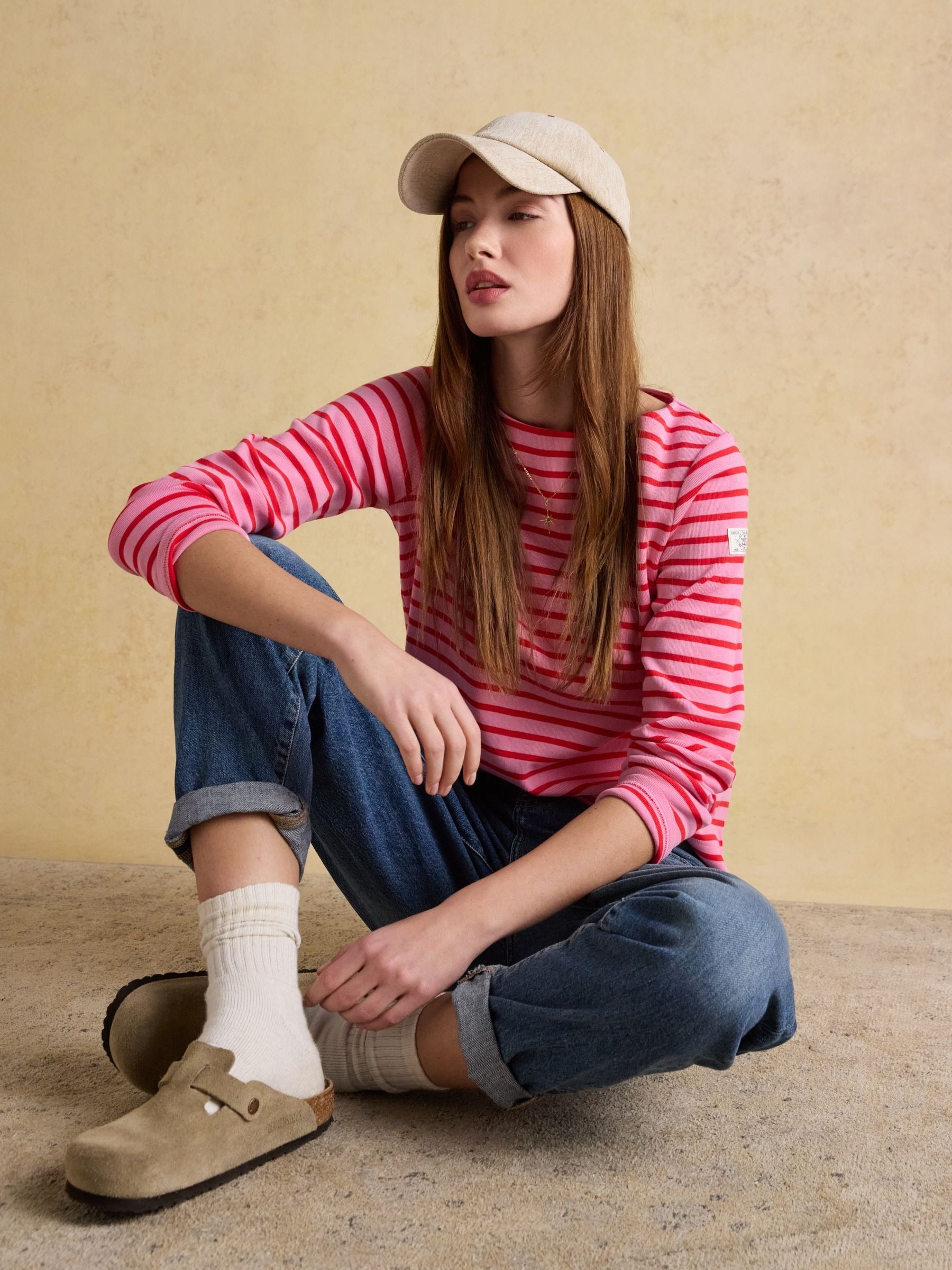 Harbour Pink & Red Long Sleeve Striped Boat Neck Long Sleeve Breton Top
