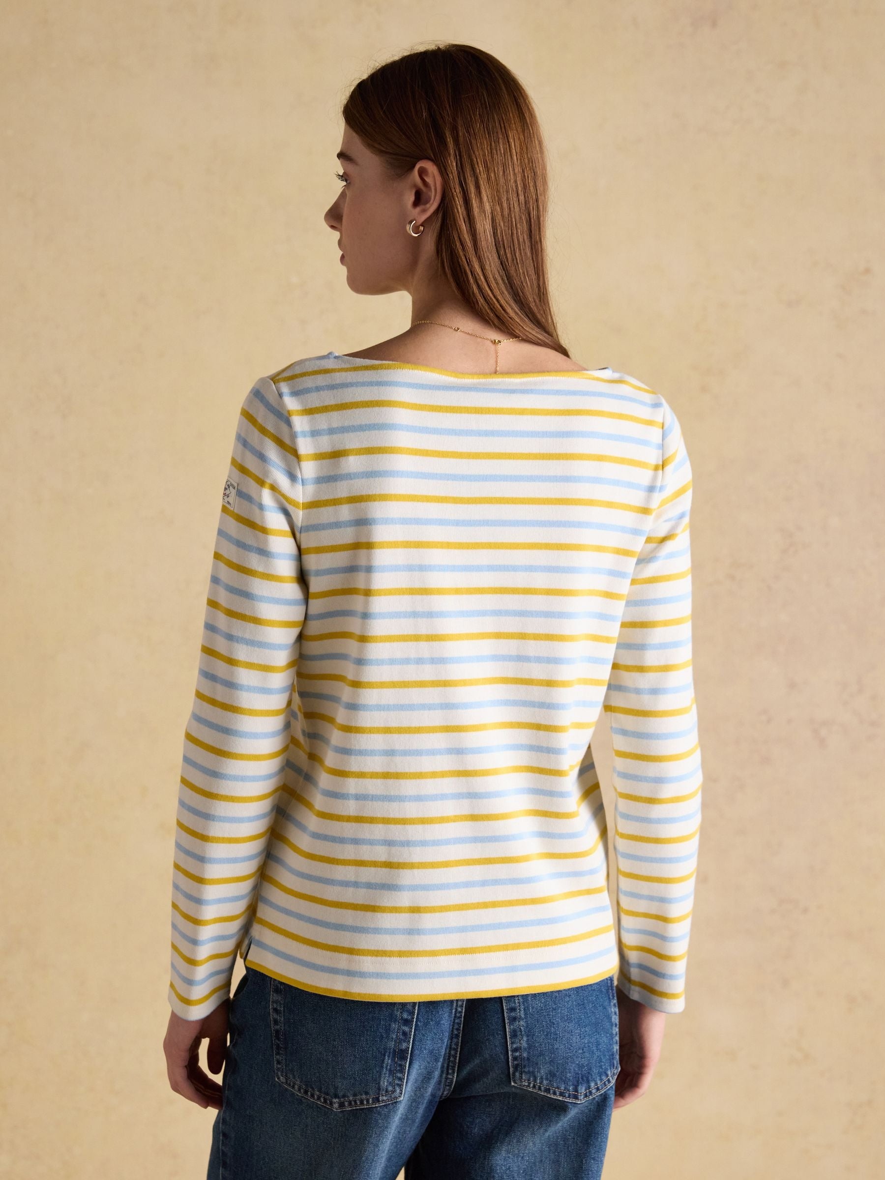 Harbour Blue & Yellow Long Sleeve Striped Boat Neck Long Sleeve Breton Top