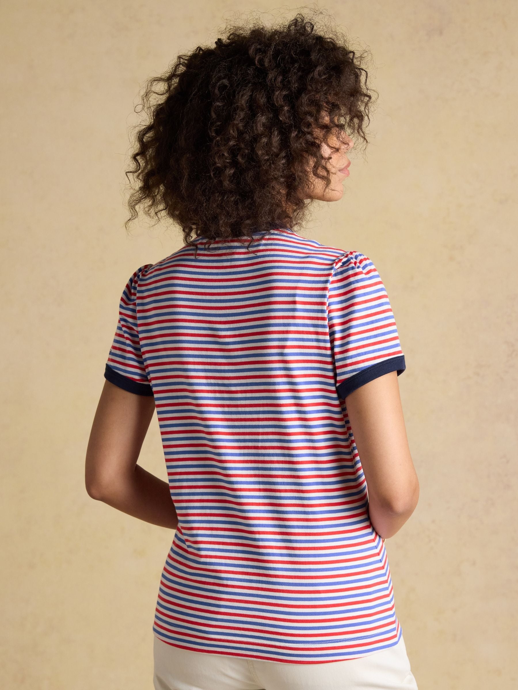 Erin Blue Red Stripe Short Sleeve Jersey T-Shirt