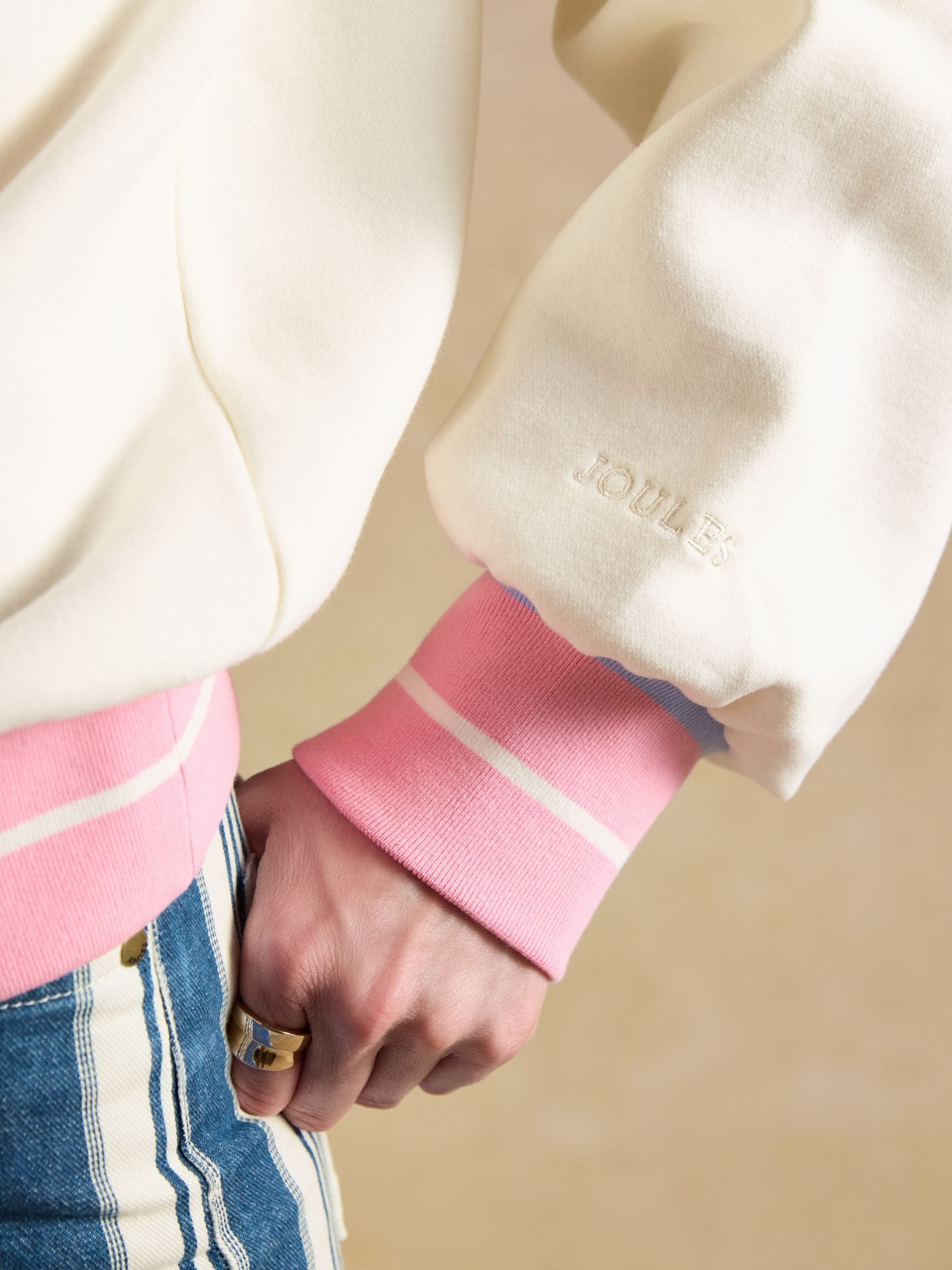 Cream Cotton Rich Embroidered Varsity Sweatshirt