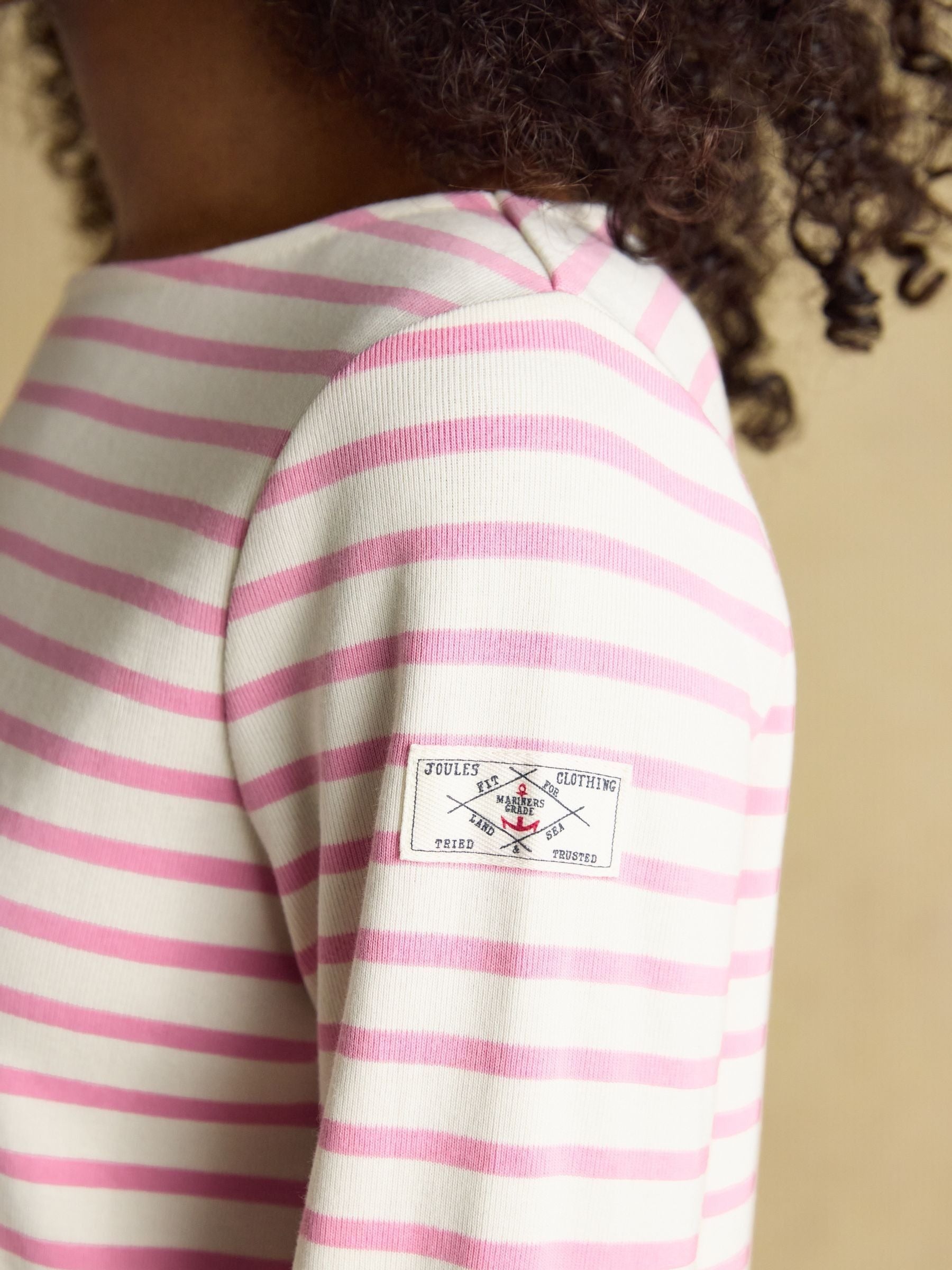 Harbour Cream & Pink Long Sleeve Striped Boat Neck Long Sleeve Breton Top