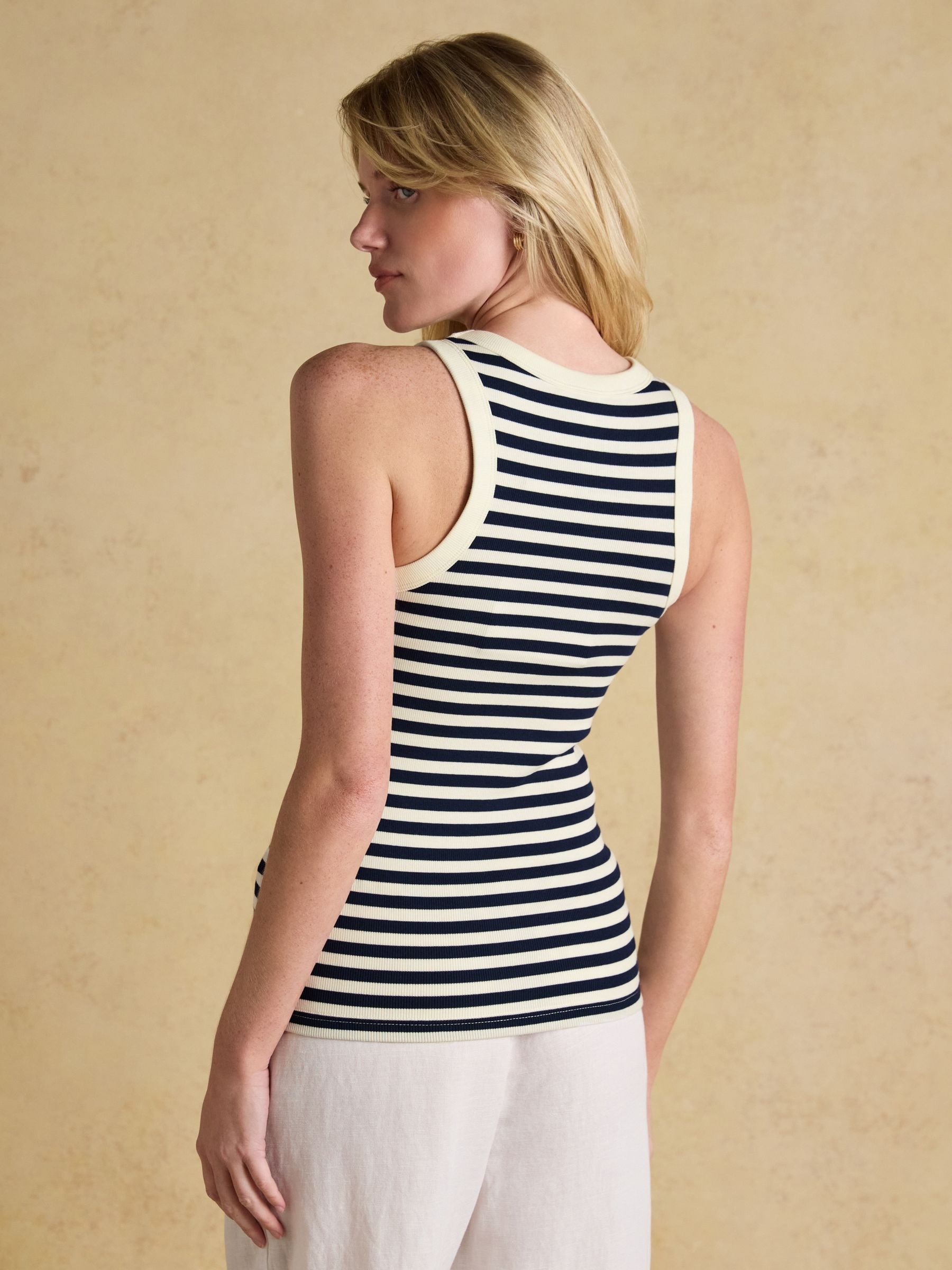 Sofia Navy Stripe Ribbed Cotton Rich Jersey Vest