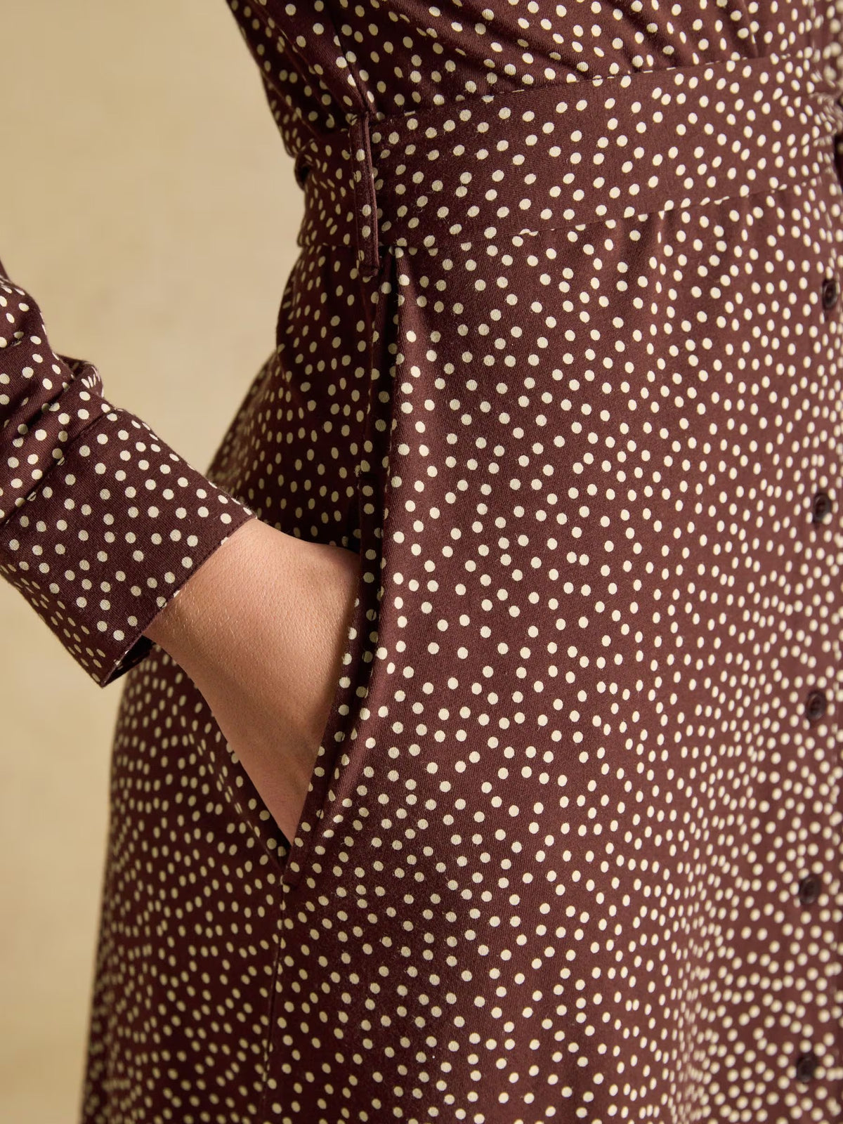 Theodora Chocolate Brown Spot Jersey Shirt Dress