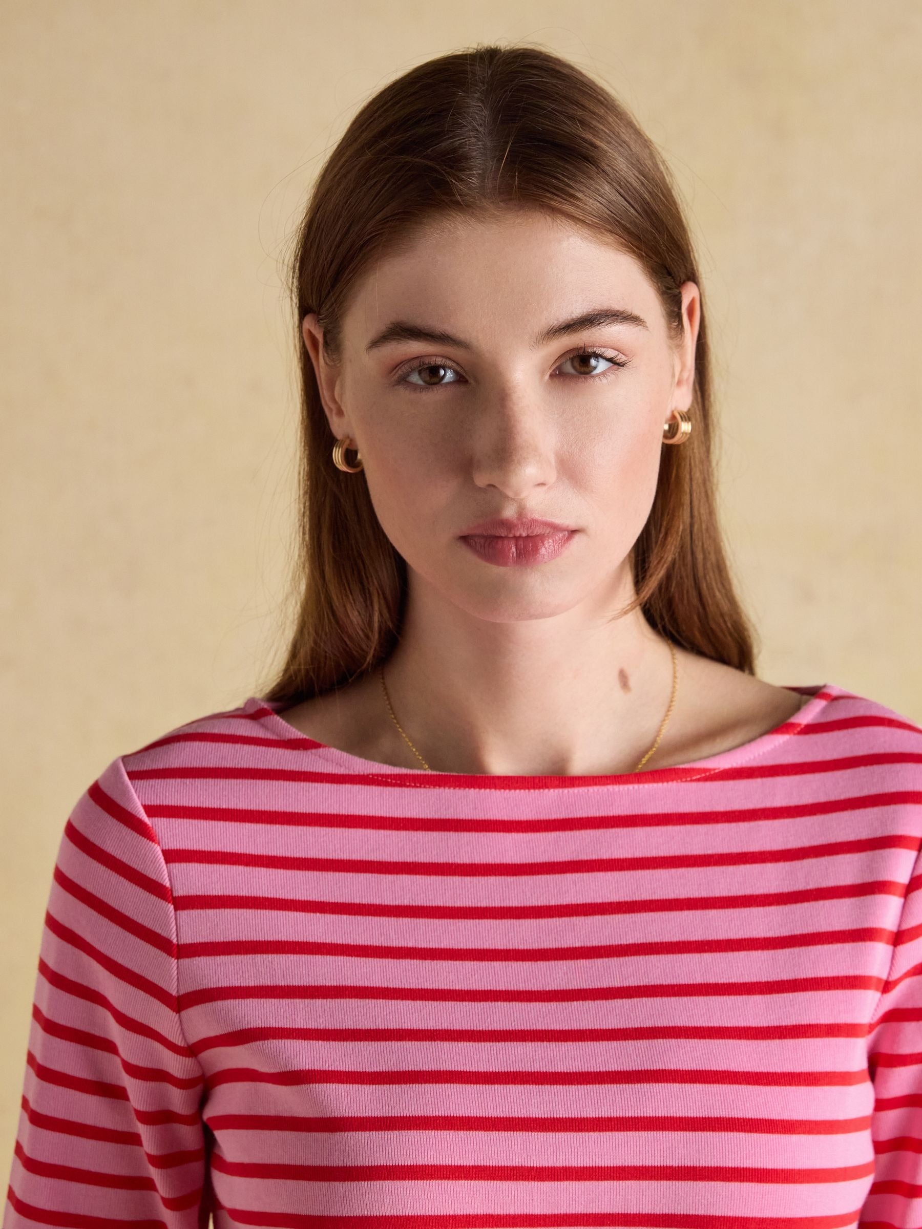 Harbour Pink & Red Long Sleeve Striped Boat Neck Long Sleeve Breton Top