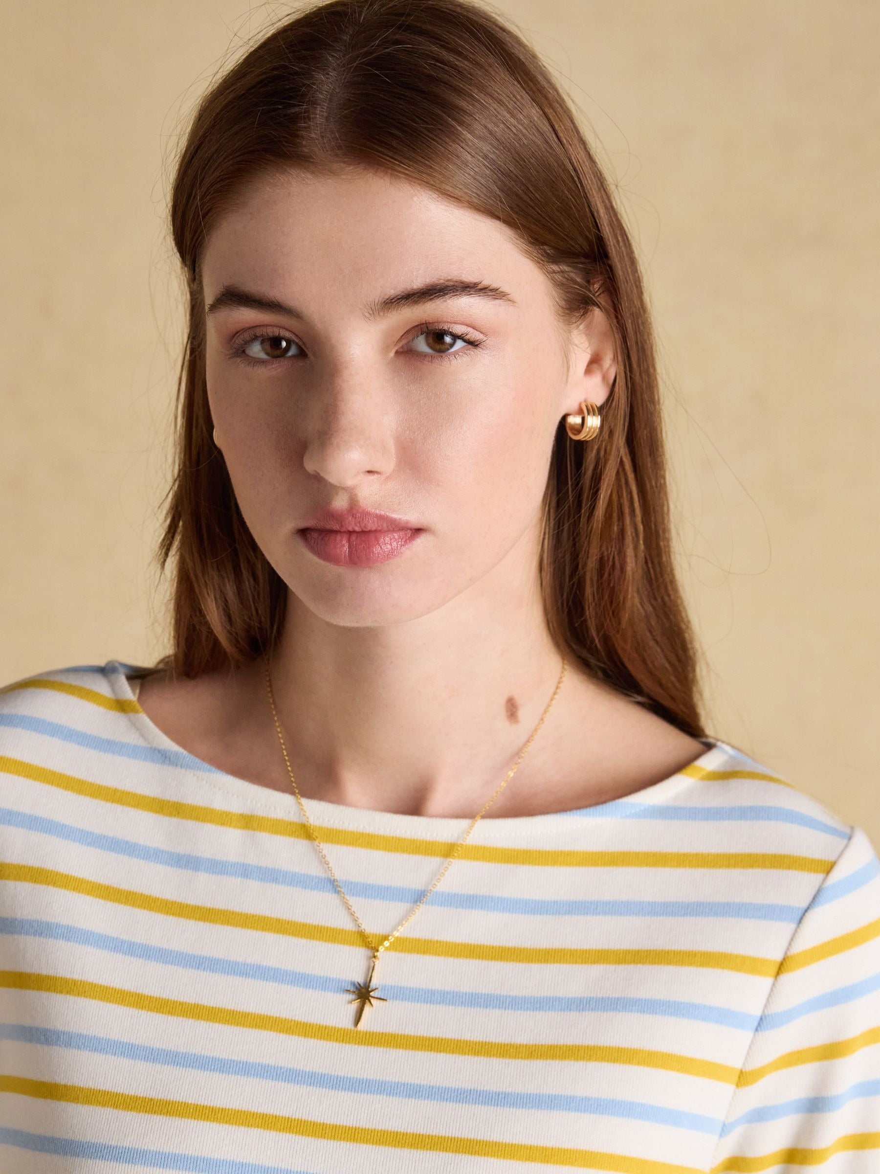 Harbour Blue & Yellow Long Sleeve Striped Boat Neck Long Sleeve Breton Top