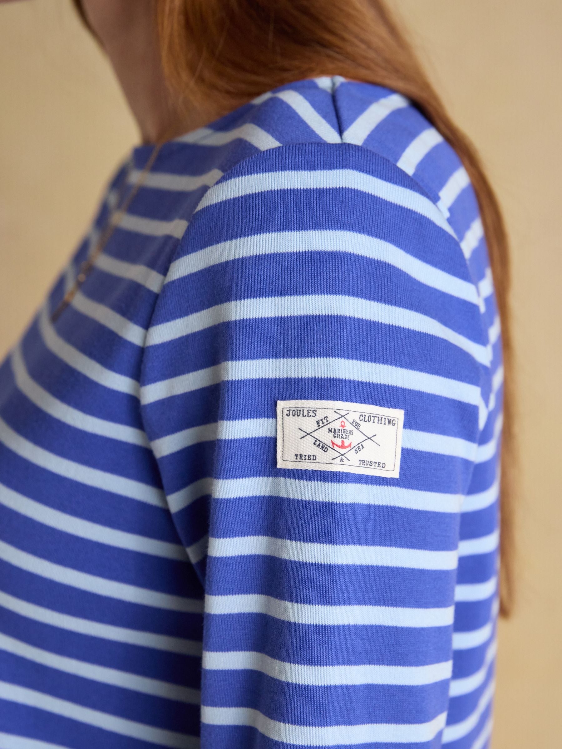 Harbour Dark Blue/Sky Blue Long Sleeve Striped Boat Neck Long Sleeve Breton Top