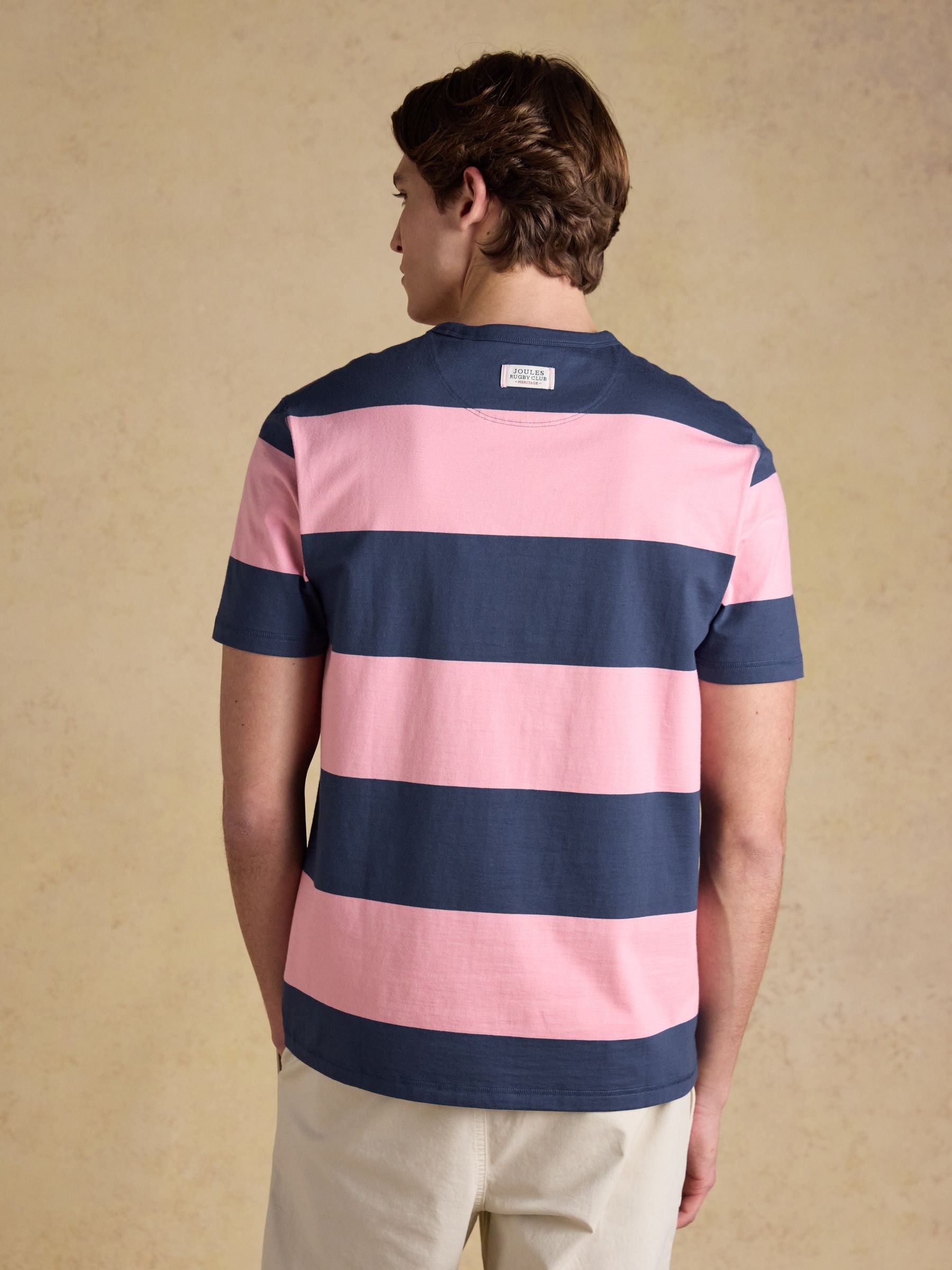 Rugby Club Pink & Blue Striped Crew Neck Cotton T-Shirt