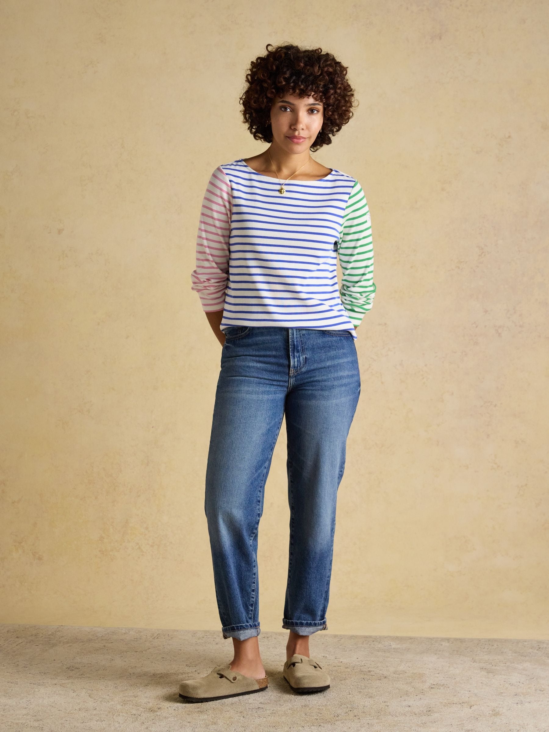 Harbour White Multi Striped Boat Neck Long Sleeve Breton Top