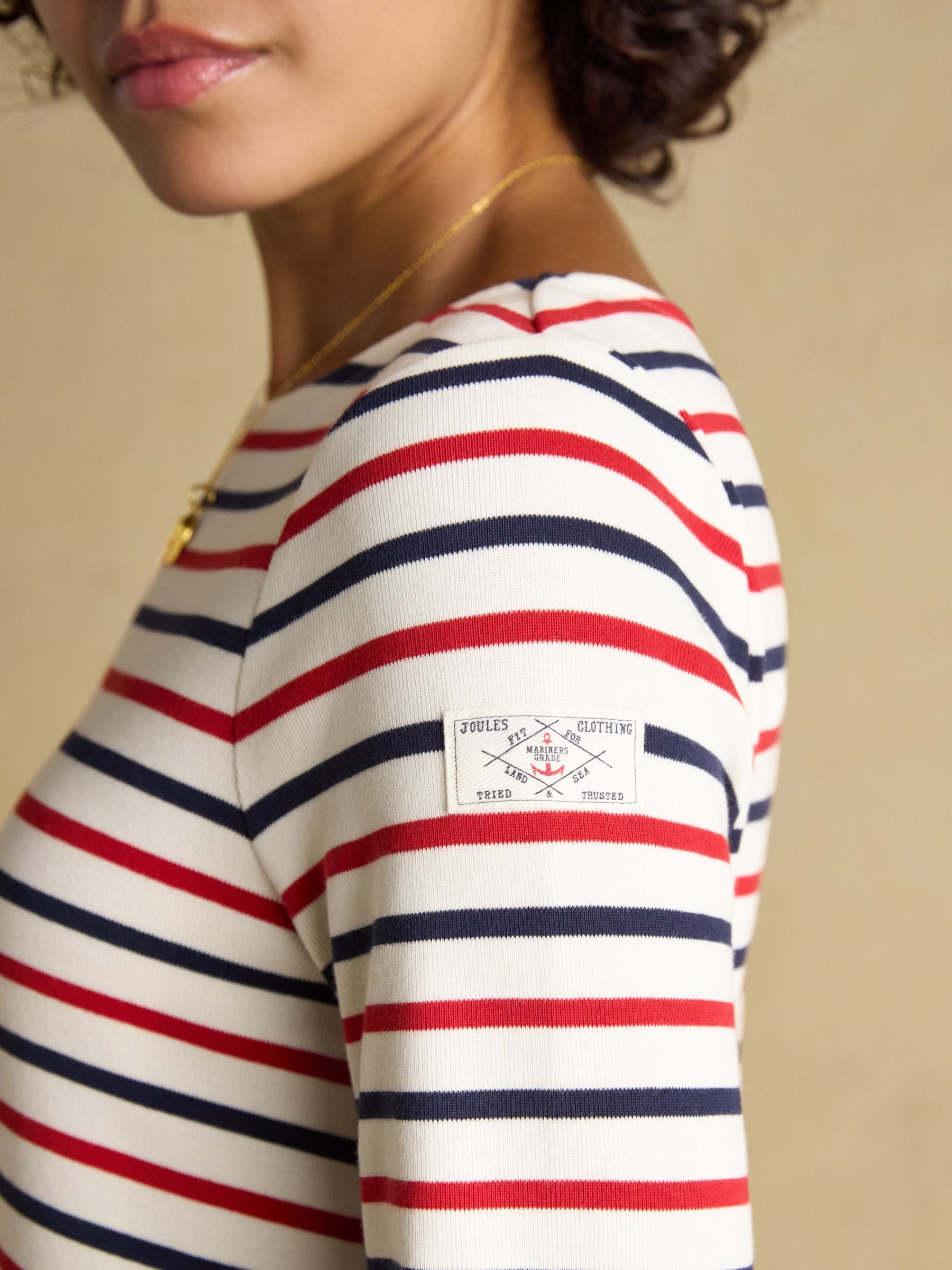 Harbour Navy & Red Striped Boat Neck Long Sleeve Breton Top